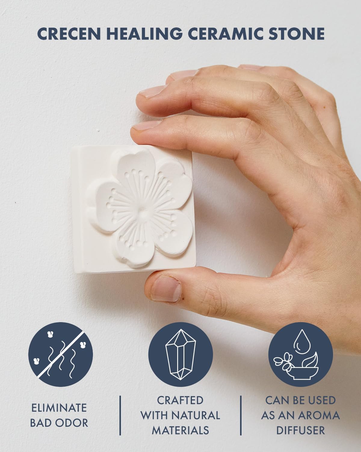 CRECEN Air Healing K-Flowers – Juego de 4 azulejos cuadrados de cerámica, 1 juego, hermosos azulejos de cerámica natural purificadores de aire,