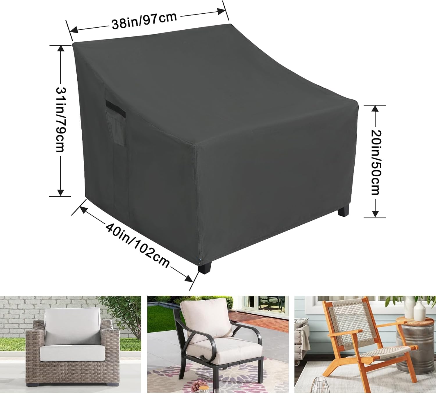 ABCCANOPY Funda para silla de patio, apilable, impermeable, para exteriores, duradera, resistente a los rayos UV, de poliéster, funda para muebles