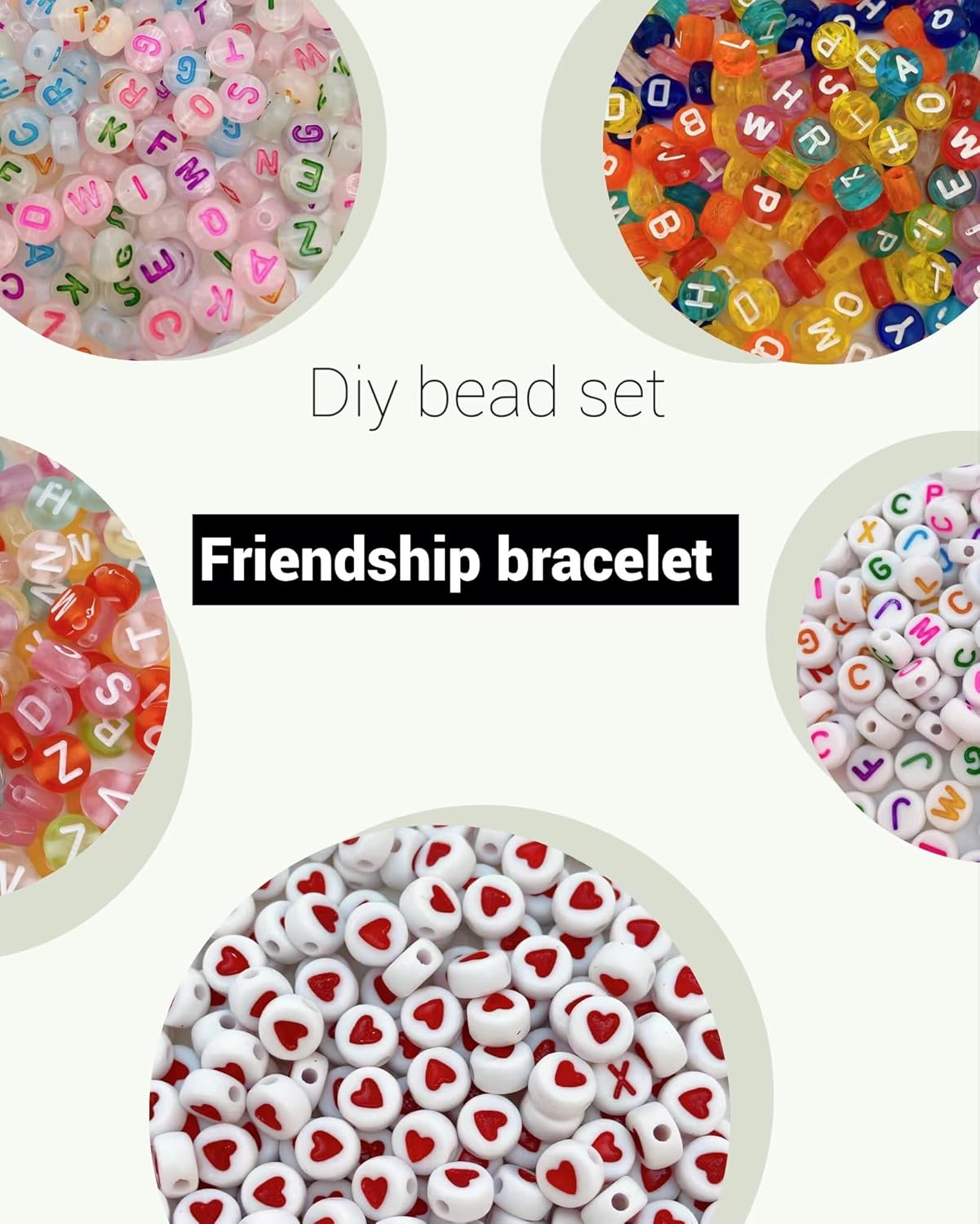 Juego de 1200 cuentas de letras de 6 colores redondos acrílicos del alfabeto, pulseras de la amistad, cuentas del alfabeto surtido con 1 rollo de