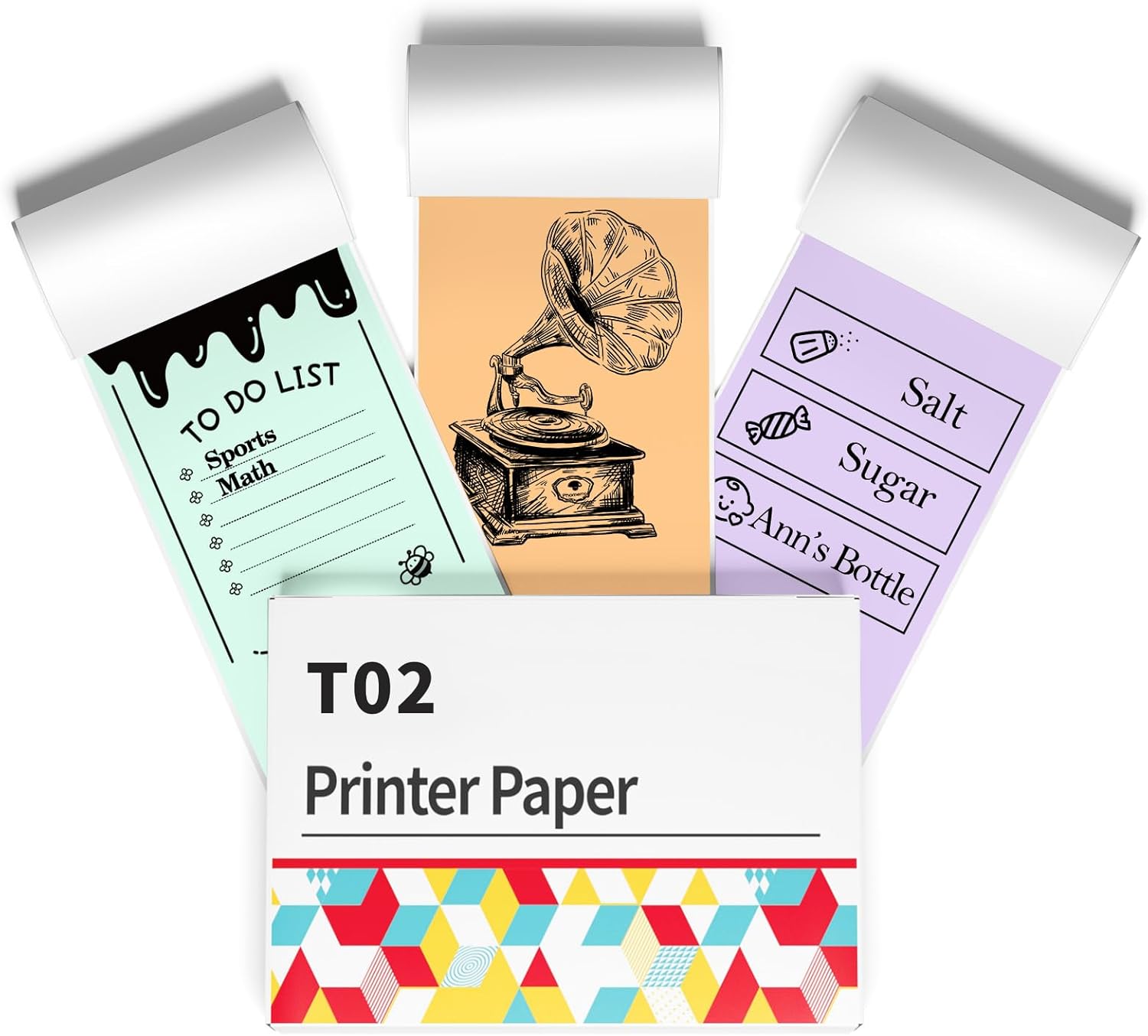 Omezizy Papel térmico moradoverdenaranja para impresora de calcomanías T02, papel adhesivo funciona con mini impresora T02M02XM02L, dura 10 años,