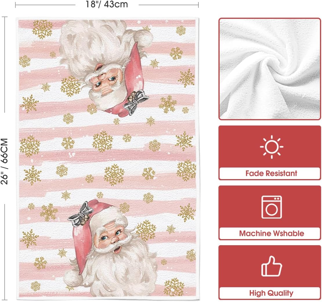 Artoid Mode Juego de 4 toallas de cocina de Navidad con bola de muñeco de nieve de Papá Noel, color rosa, 18 x 26 pulgadas, decoración de Navidad