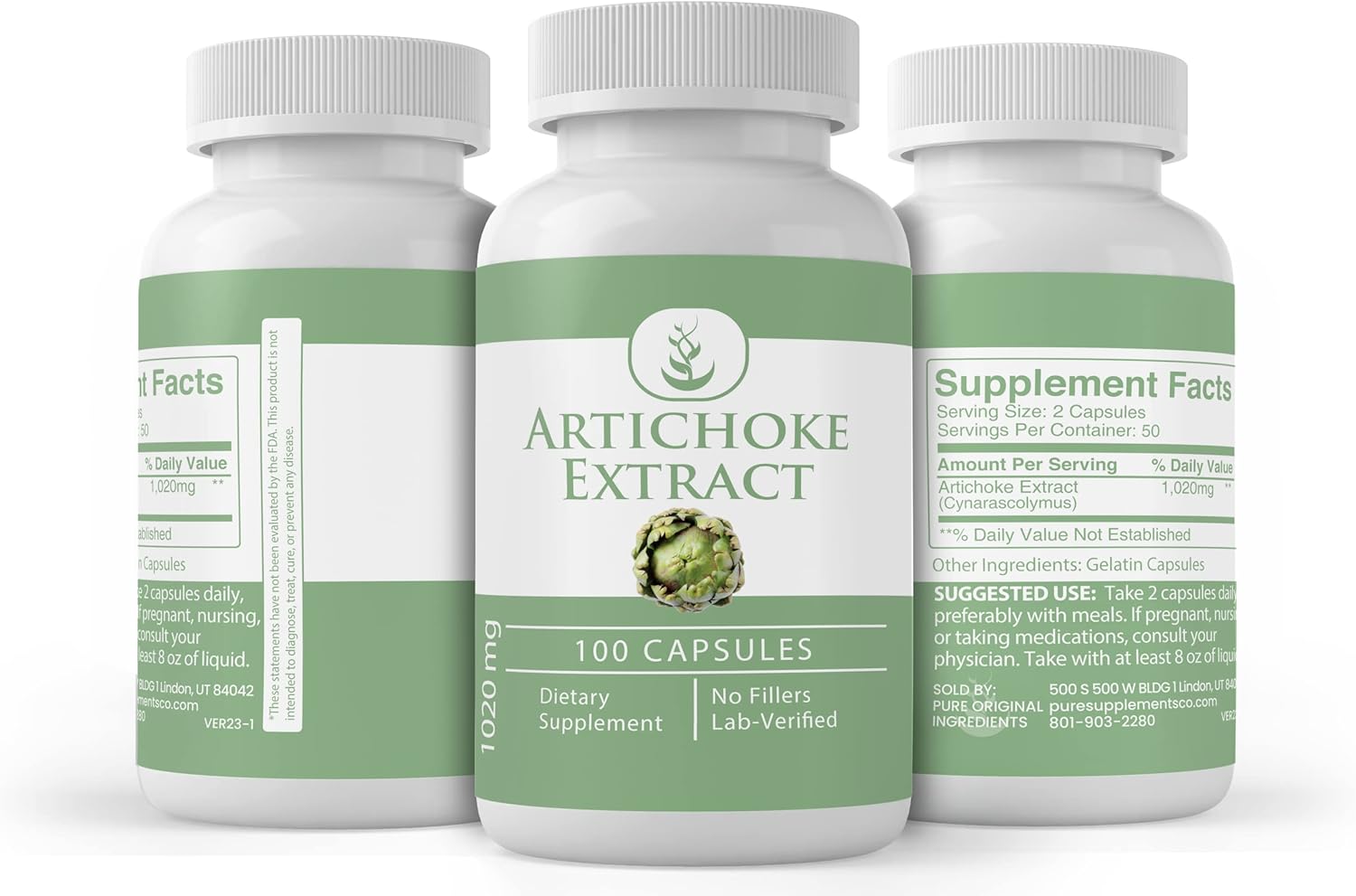 PURE ORIGINAL INGREDIENTS Extracto de alcachofa (100 cápsulas) siempre puro, sin aditivos ni rellenos, verificado por laboratorio
