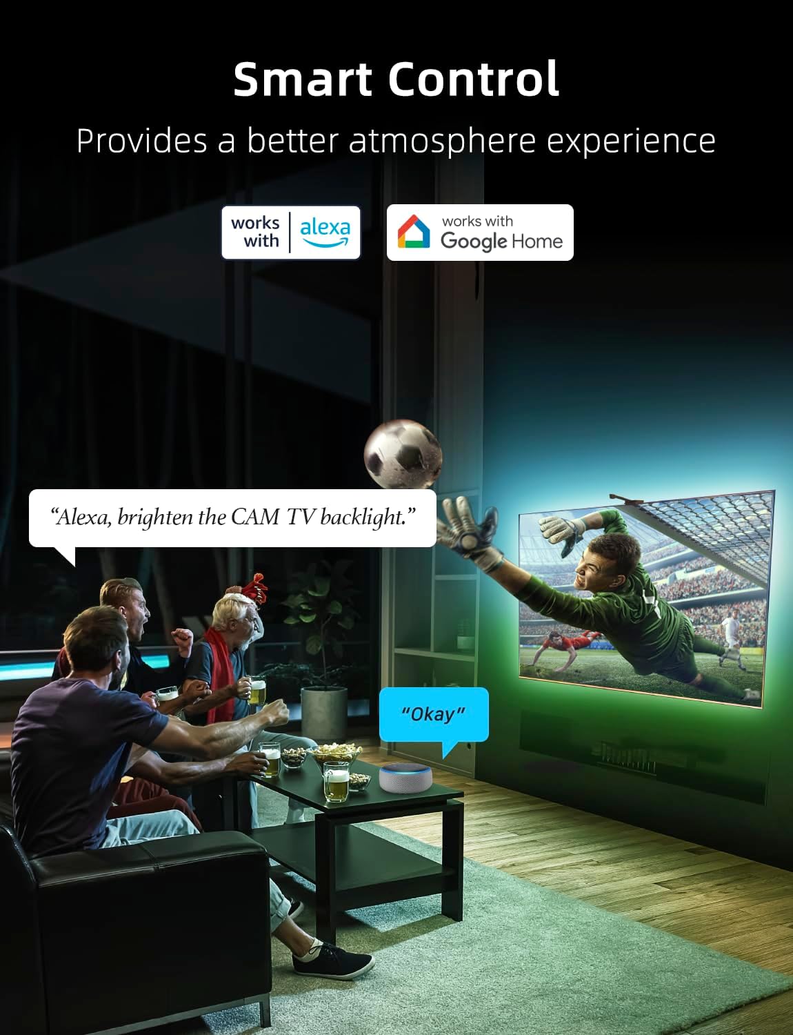 Ailofy Retroiluminación LED Smart TV con cámara para TV de 75 a 85 pulgadas, tira de luces LED de 16.4 pies sincronizada con pantalla y música,