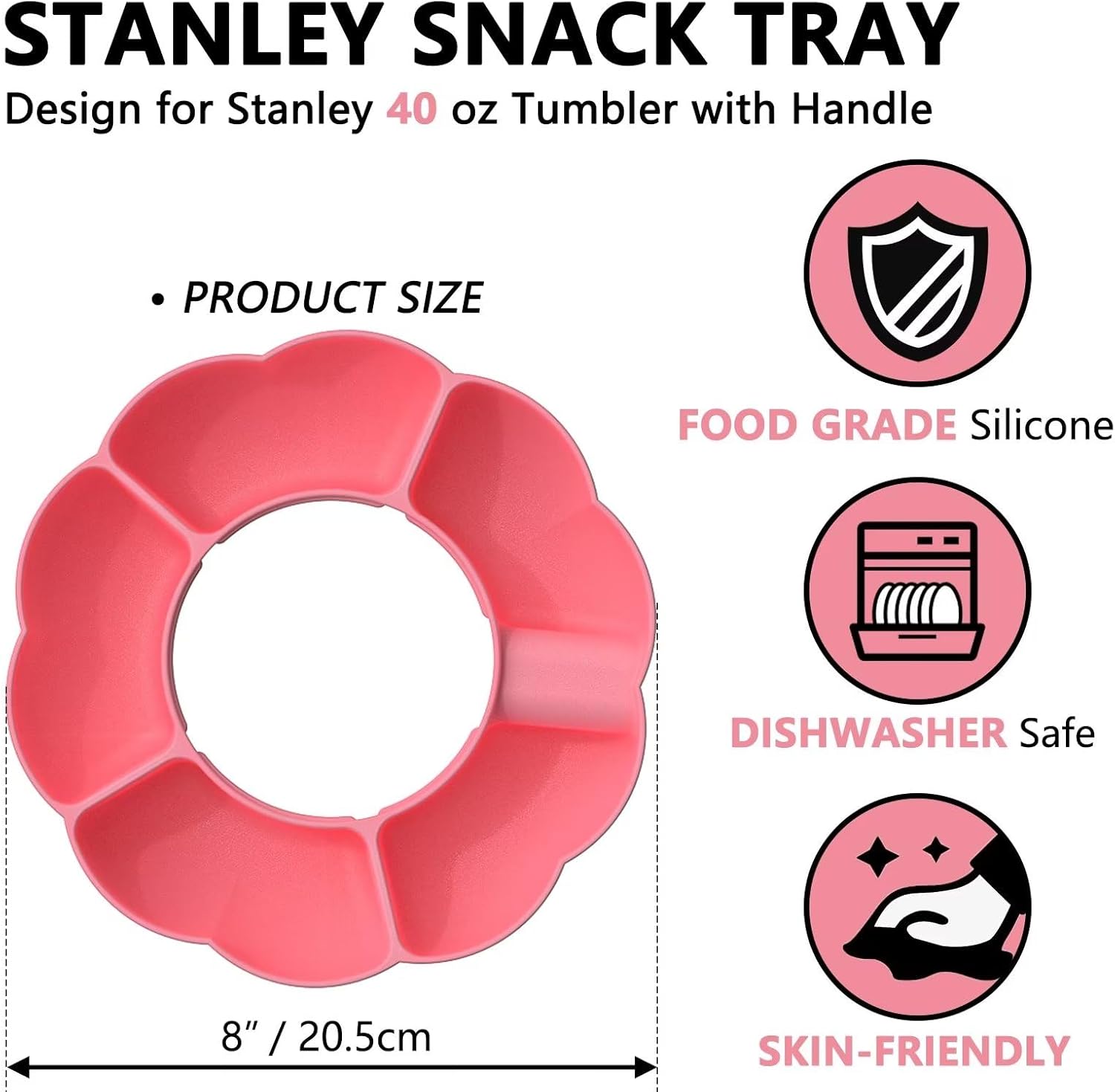 Stanley – Bandeja de aperitivos para vaso Stanley de 40 onzas con asa, accesorios de taza Stanley para Stanley Dupe de 40 onzas, soporte de anillo