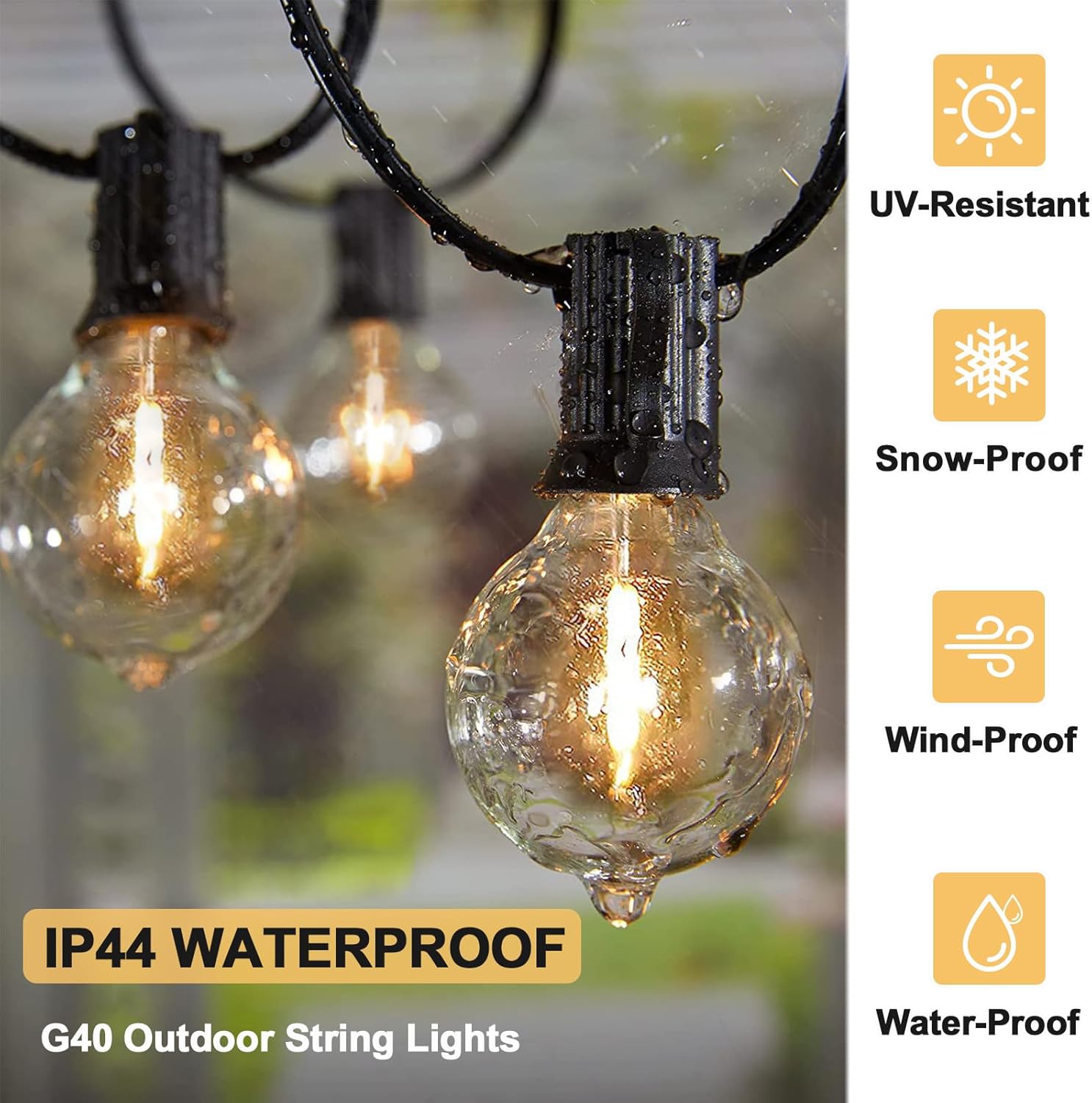 COOS BAY Tira de luces solares para exteriores G40 de 25 pies con 25 bombillas inastillables (2 de repuesto), 4 modos de iluminación para jardín,