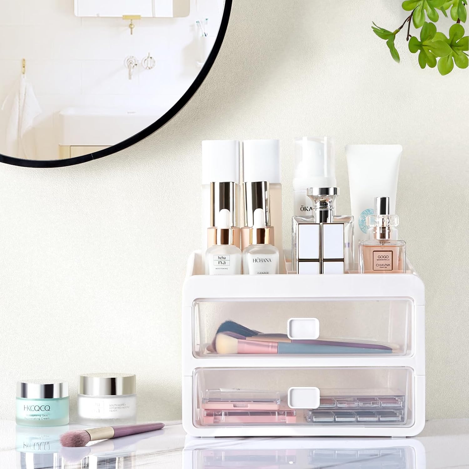 Organizador de maquillaje para tocador, vitrinas de cosméticos, dormitorio, baño, encimera, escritorio, organizador de cosméticos para cuidado de la