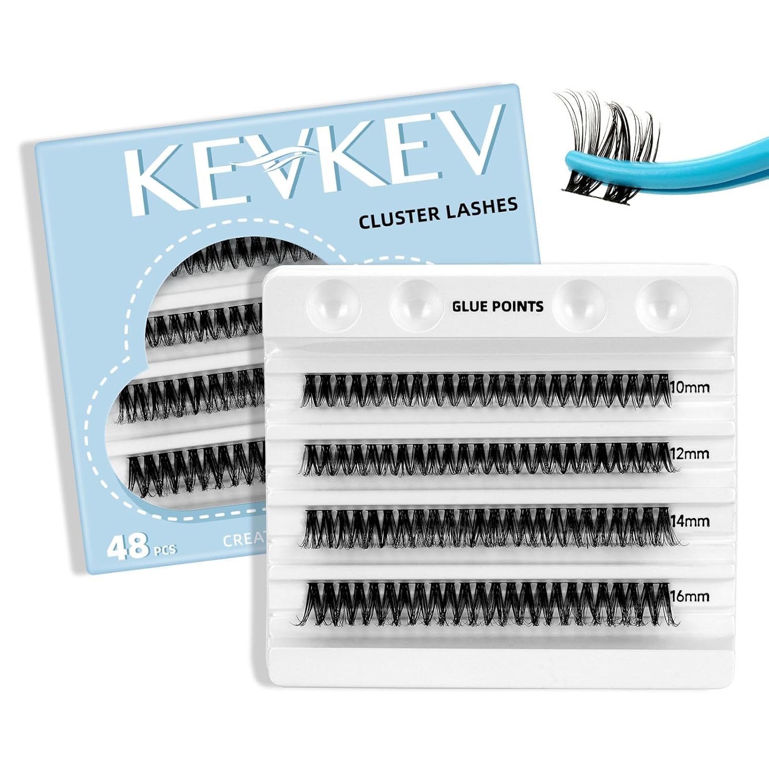 KevKev 48 racimos de pestañas en racimo de pestañas, extensiones de pestañas individuales, suaves y cómodas (crepúsculo, C-10-16mix)