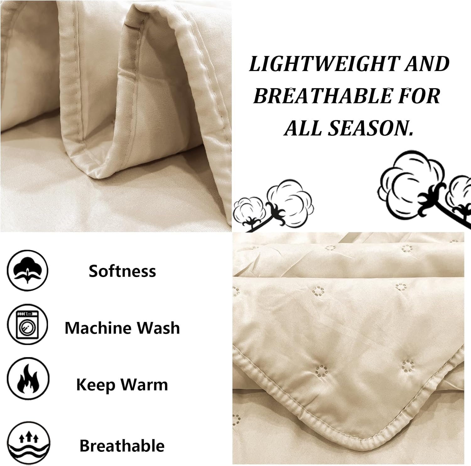 Juego de edredones reversibles tamaño Queen, edredón beige de 3 piezas con fundas de almohada, colcha de microfibra con patrón de puntos, colcha