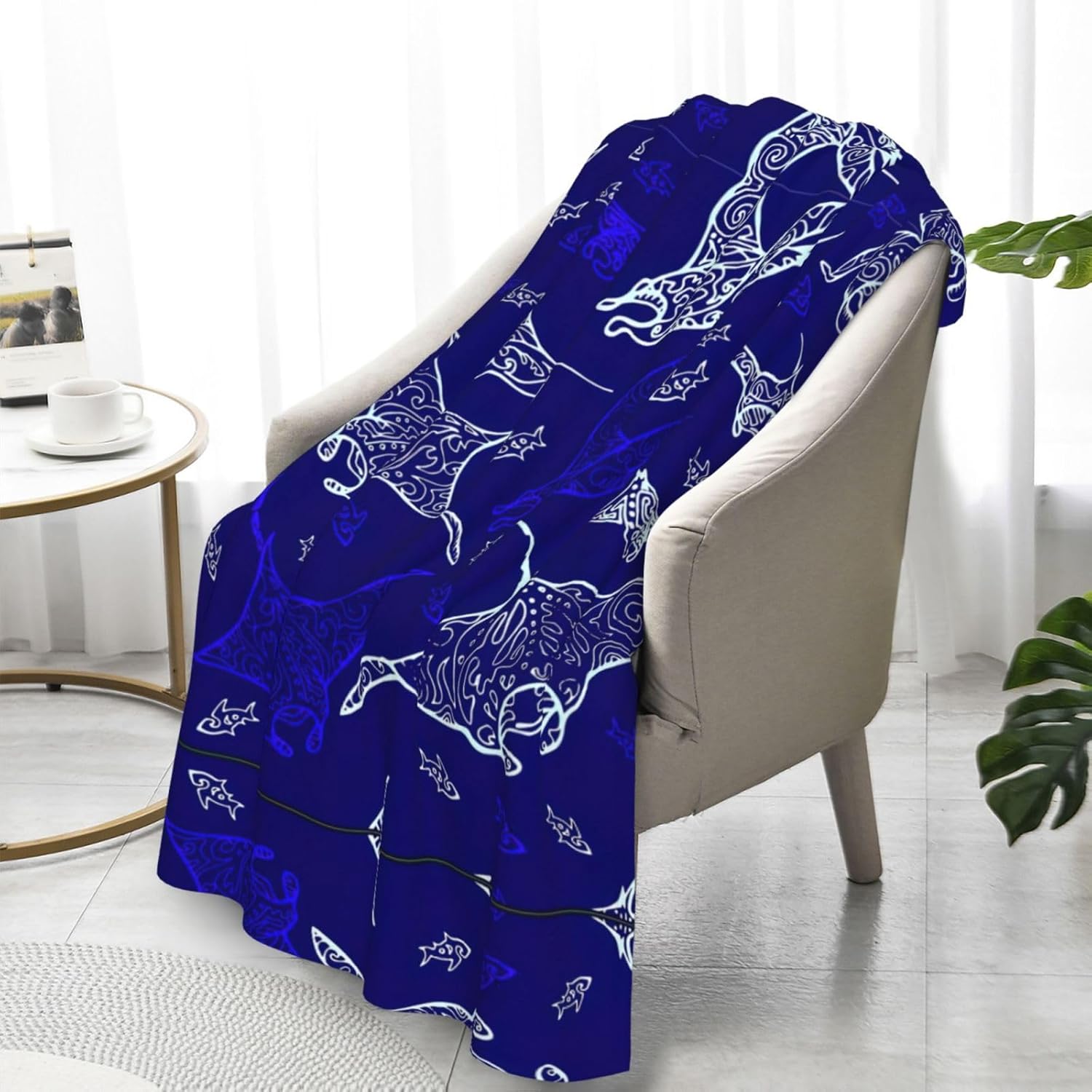 Manta de franela acogedora, suave, libre de alergias y duradera, perfecta para el hogar, campamento y regalar manta raya y peces