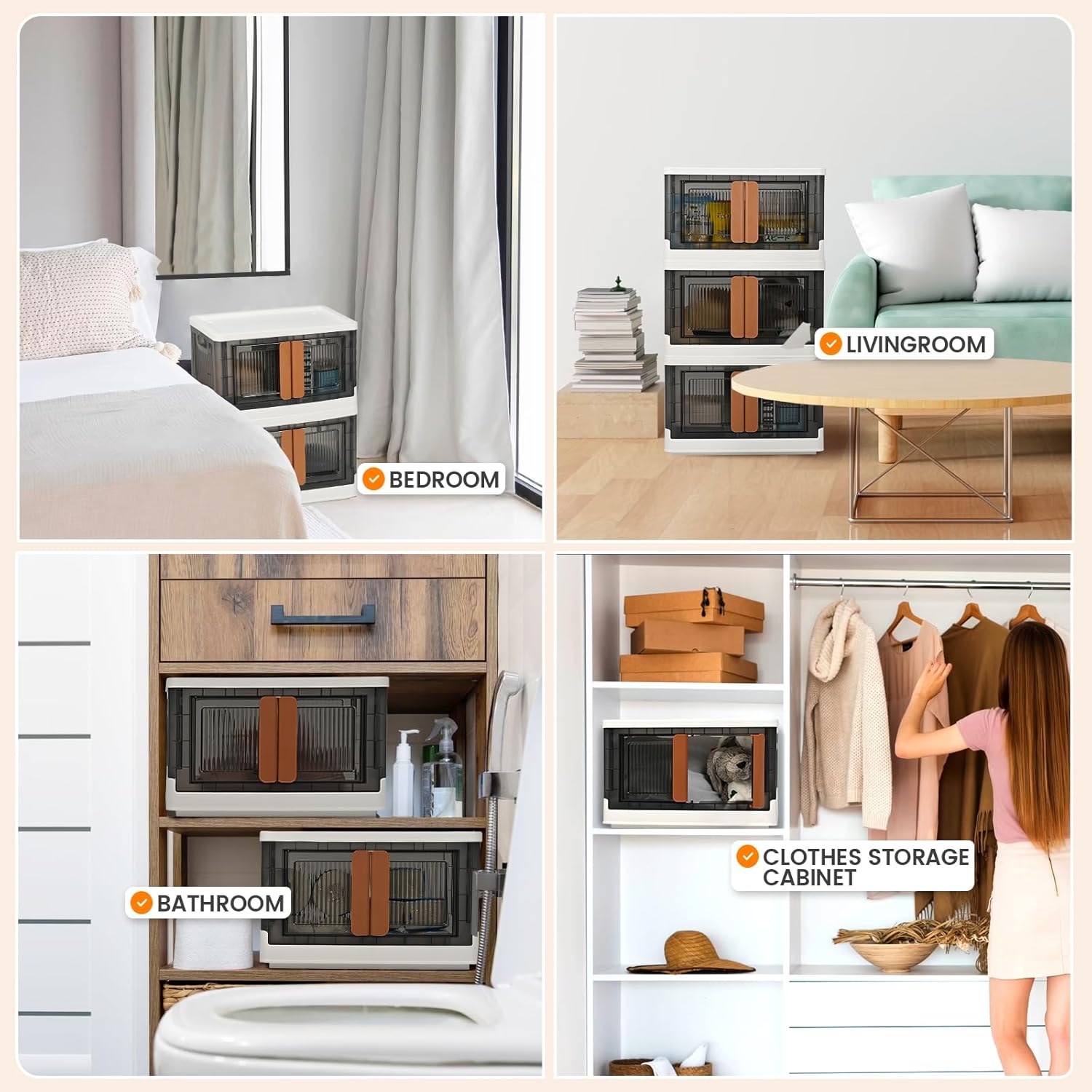 Organizador de armario de 8.4 galones y almacenamiento, contenedor de almacenamiento plegable con tapa para dormitorio, organizador de maletero de