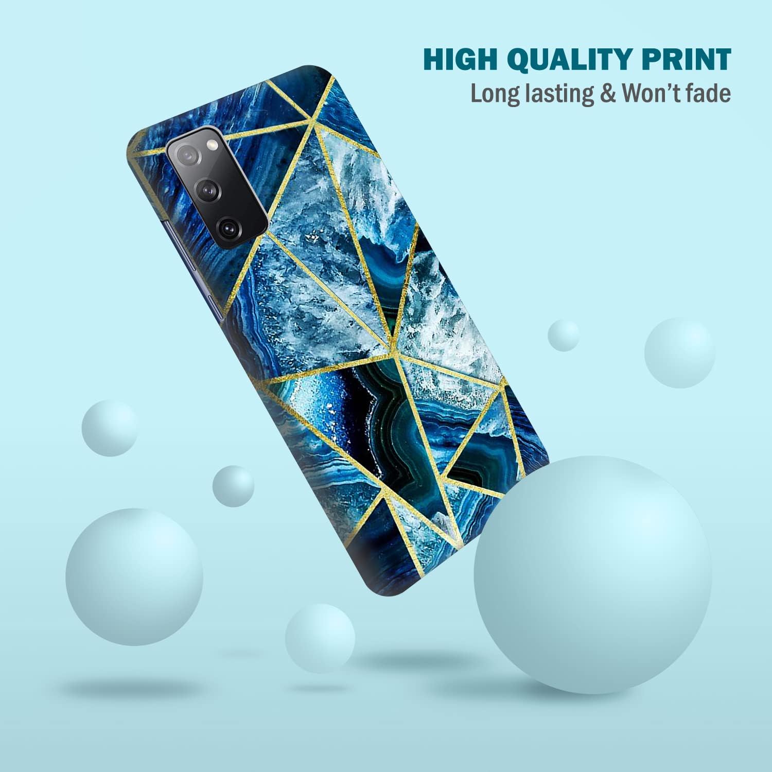 Glisten – Funda para Samsung Galaxy S20 FE 2022, S20 FE (4G  5G) – Diseño geométrico de mármol azul impreso delgado y lindo plástico duro funda