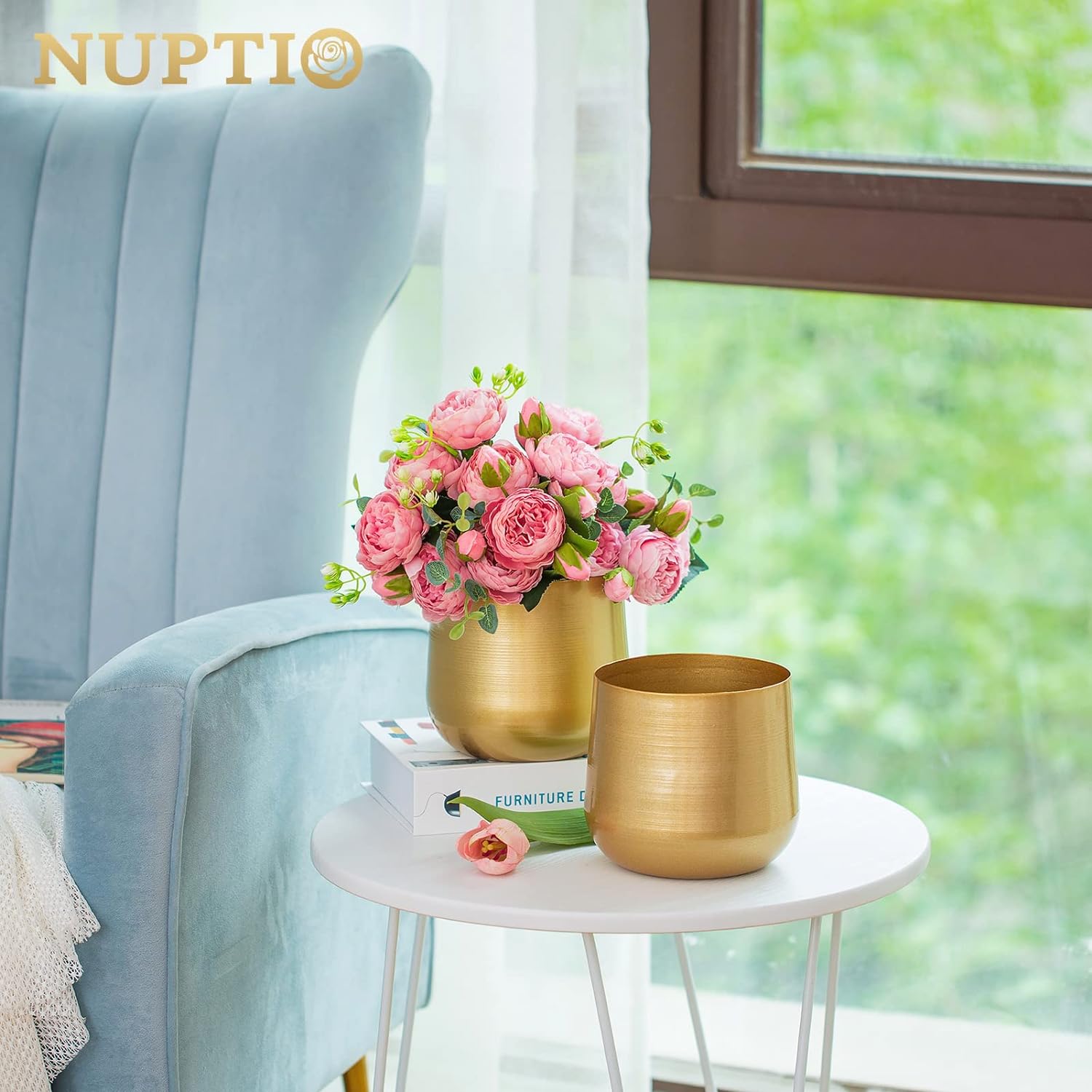Nuptio 2 macetas doradas de metal con agujero de drenaje, organizador de almacenamiento moderno, regalos decorativos para bodas, interiores y
