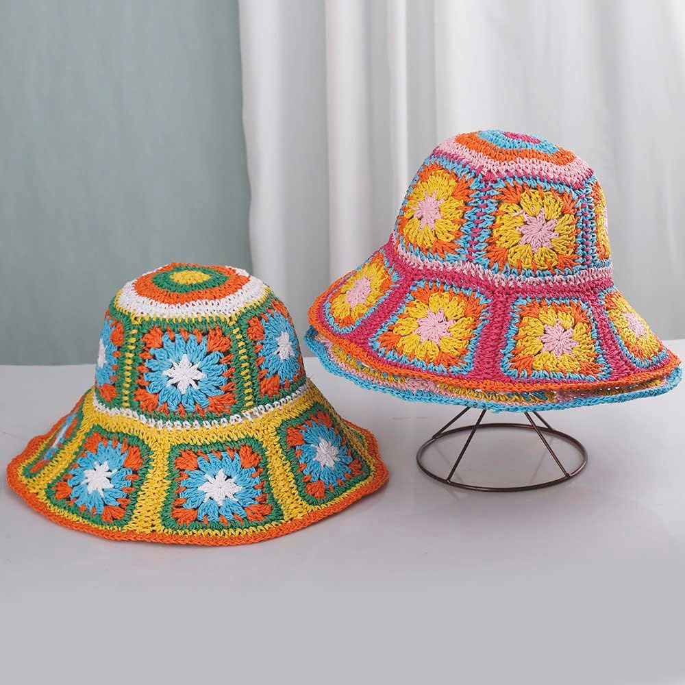Sombrero de paja para mujer, sombrero de pescador tejido floral, sombrero de pesca, sombrero de playa, gorra plegable tejida a mano
