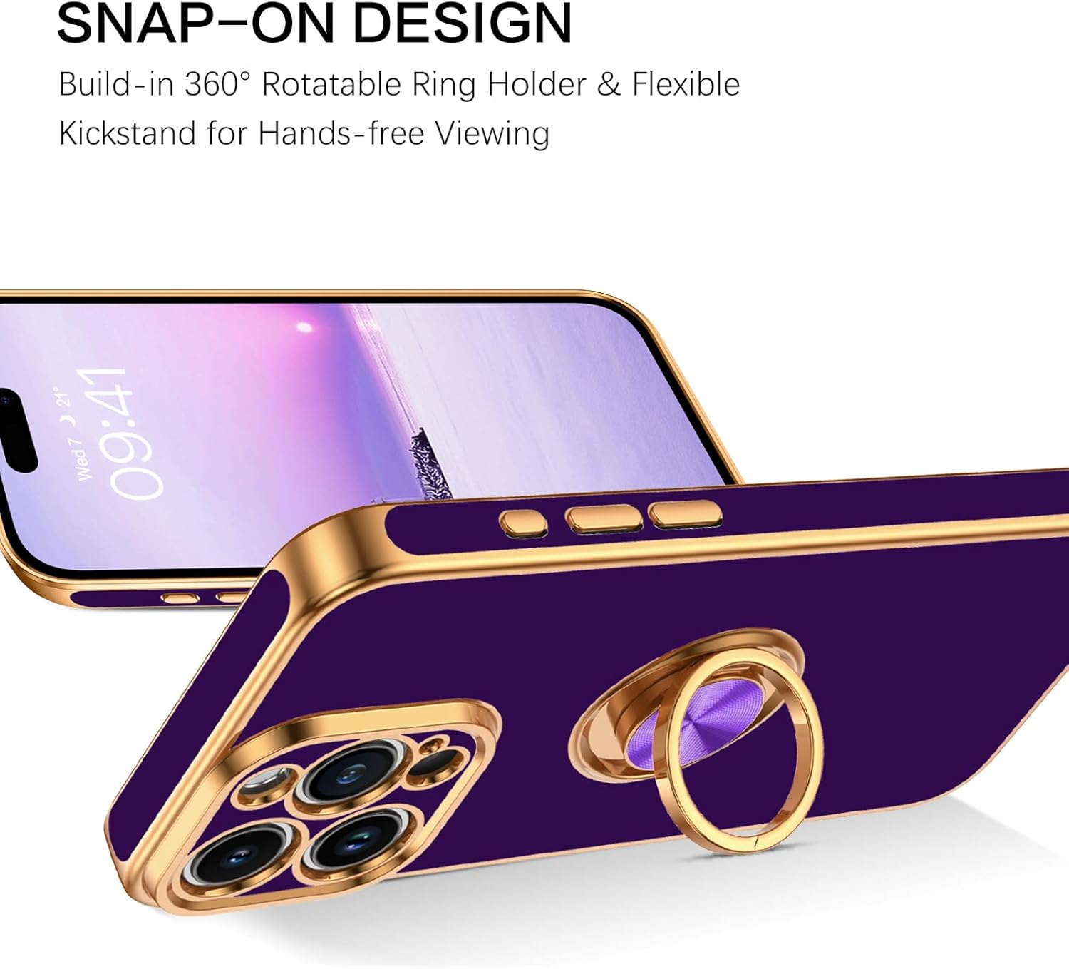 BENTOBEN Compatible con iPhone 15 Pro, funda para teléfono iPhone 15 Pro, ajuste delgado, soporte de anillo de 360, soporte magnético para