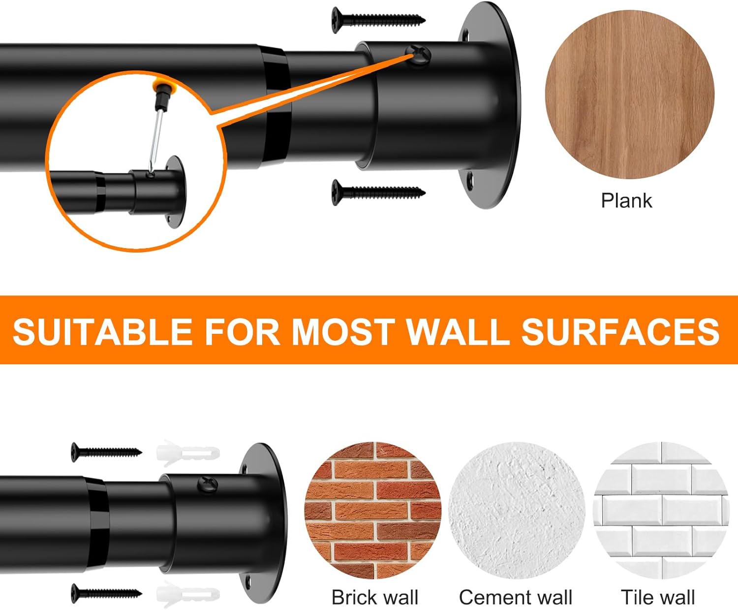 Barra de armario ajustable de 63-70 pulgadas  Diámetro de 1.26 pulgadas  Barras de armario resistentes para colgar ropa  Postes de metal de alta