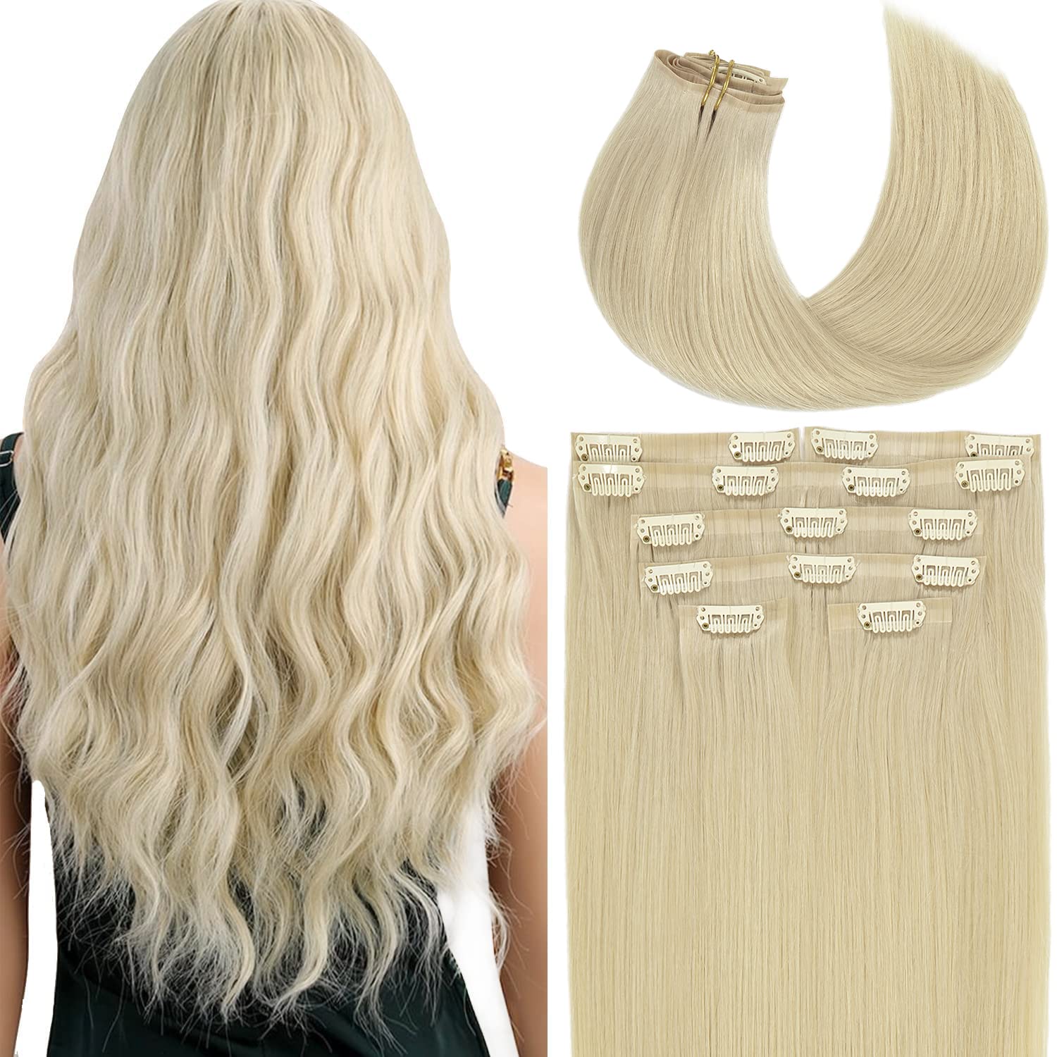 Lacer Extensiones de cabello humano real con clip, ultra sin costuras, grado 9A, cabello Remy, súper invisible, doble cara, trama cutánea de