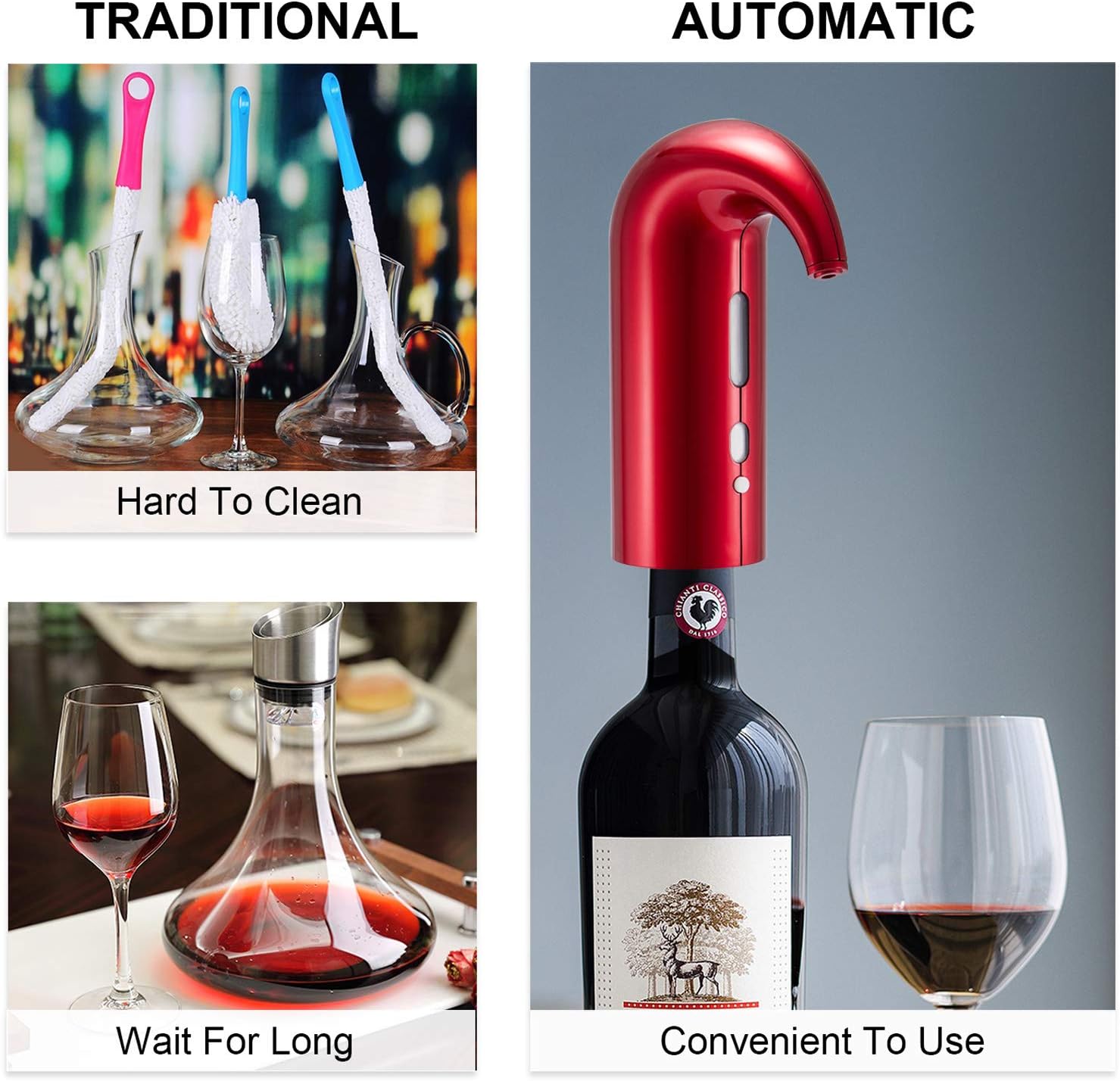 Aireador de vino eléctrico con funda rígida de EVA, decantador de vino portátil de un solo toque y dispensador de oxidante de vino bomba para vino