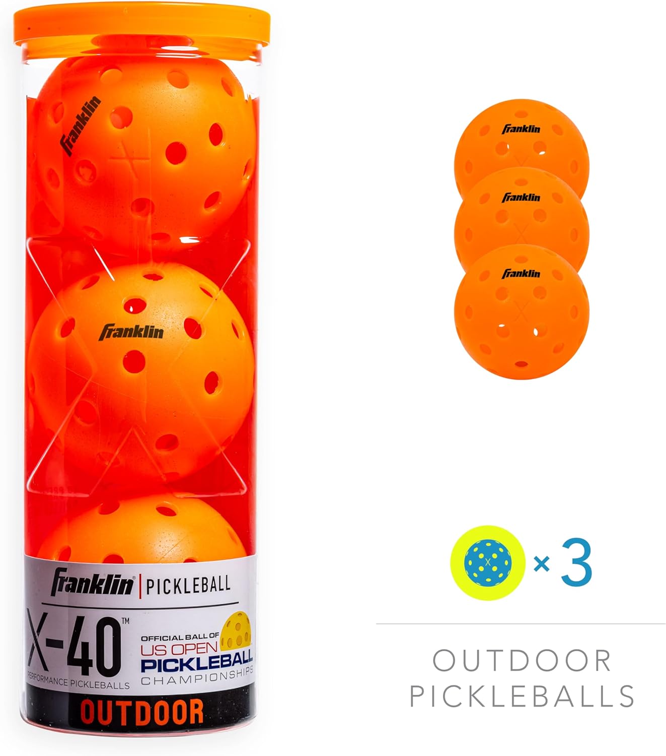 Franklin Sports Pelotas de pickleball para exteriores, bolas de pickleball X-40, aprobadas por Estados Unidos (USAPA), bola oficial del US Open Ball