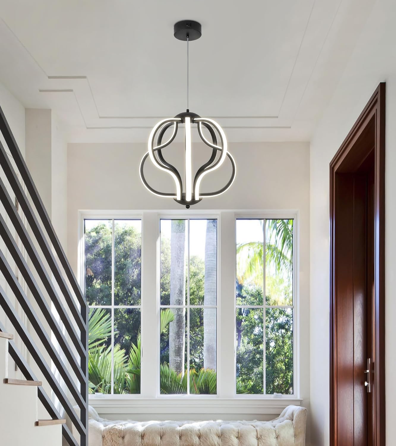 Q&S Lámpara de araña LED moderna, luces colgantes negras para comedor, vestíbulo, entrada, cocina, sala de estar, 8 luces