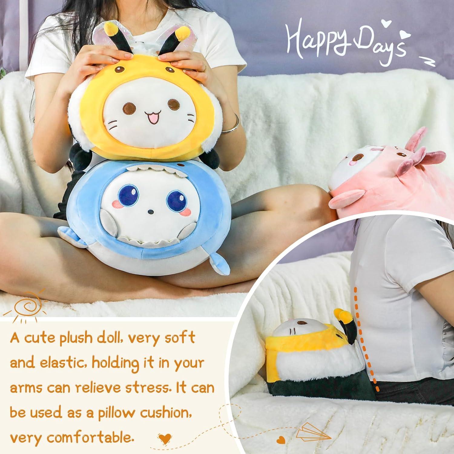 yayyayer Lindo juguete de peluche de abeja de gato, suave de 12 pulgadas, almohada de animales de peluche de abeja kawaii gato de peluche para