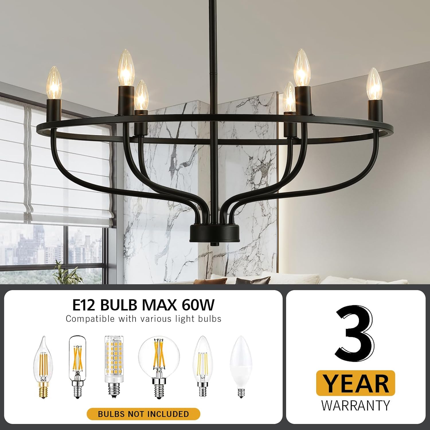 Candelabro negro rústico de granja moderna para comedor, sala de estar, cocina, dormitorio y entrada