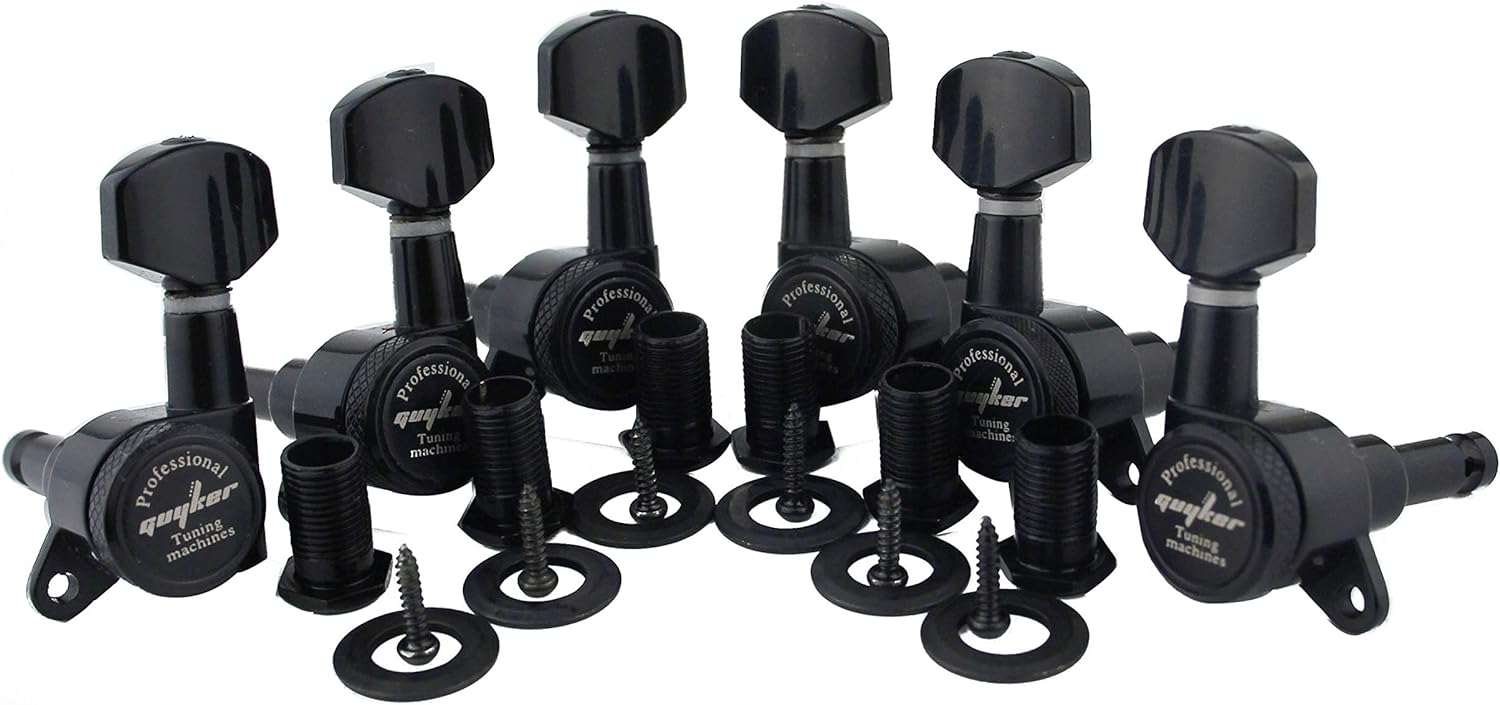 Guyker Afinadores de bloqueo de guitarra (3L + 3R Handed)  Clavijas de afinación de cuerda de bloqueo 118 Cabeza de máquina con mango hexagonal de