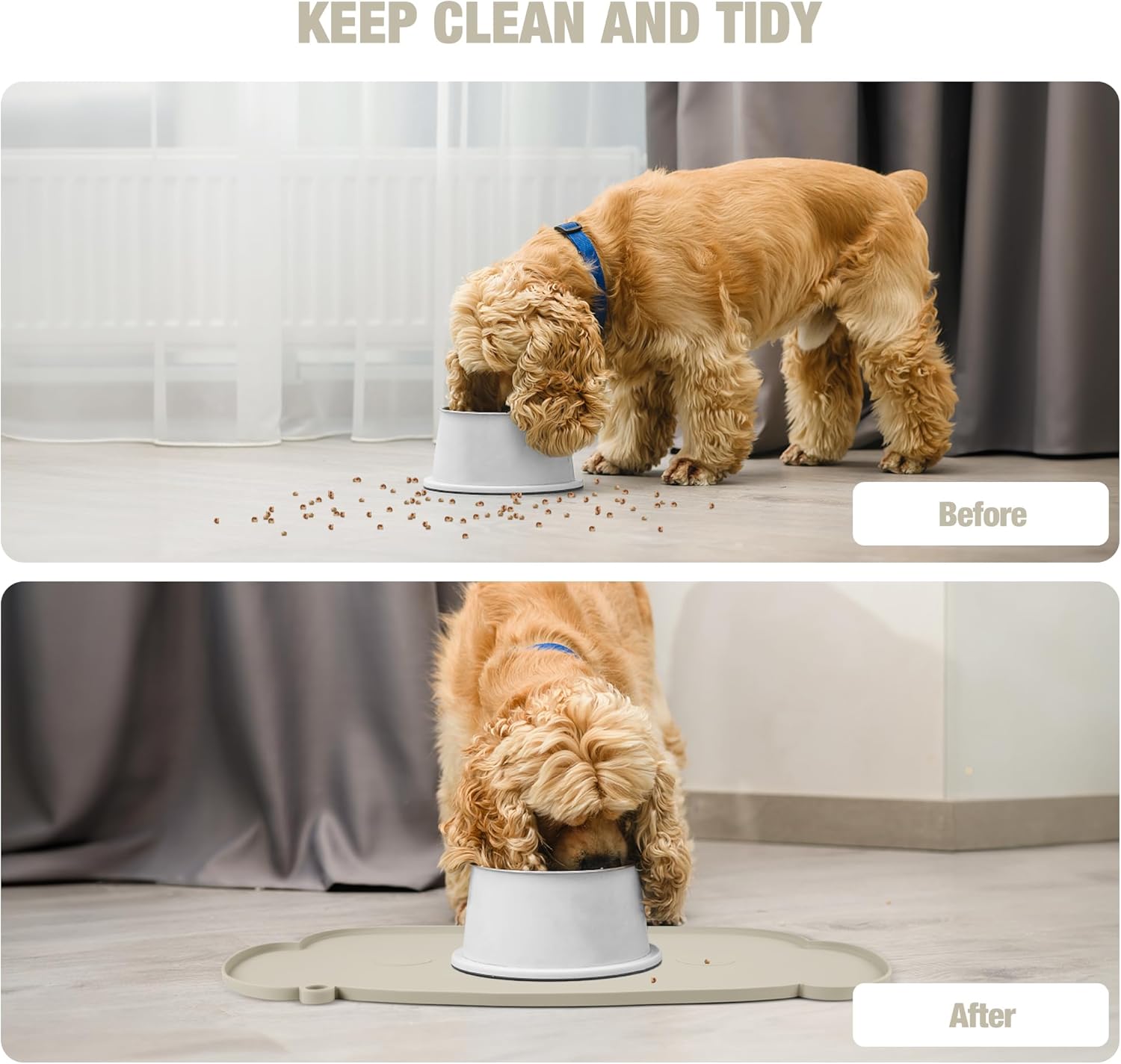 Coomazy Tapete de comida para perros y gatos, tapete de silicona para mascotas ampliado y grueso, borde elevado para evitar fugas de alimentos y