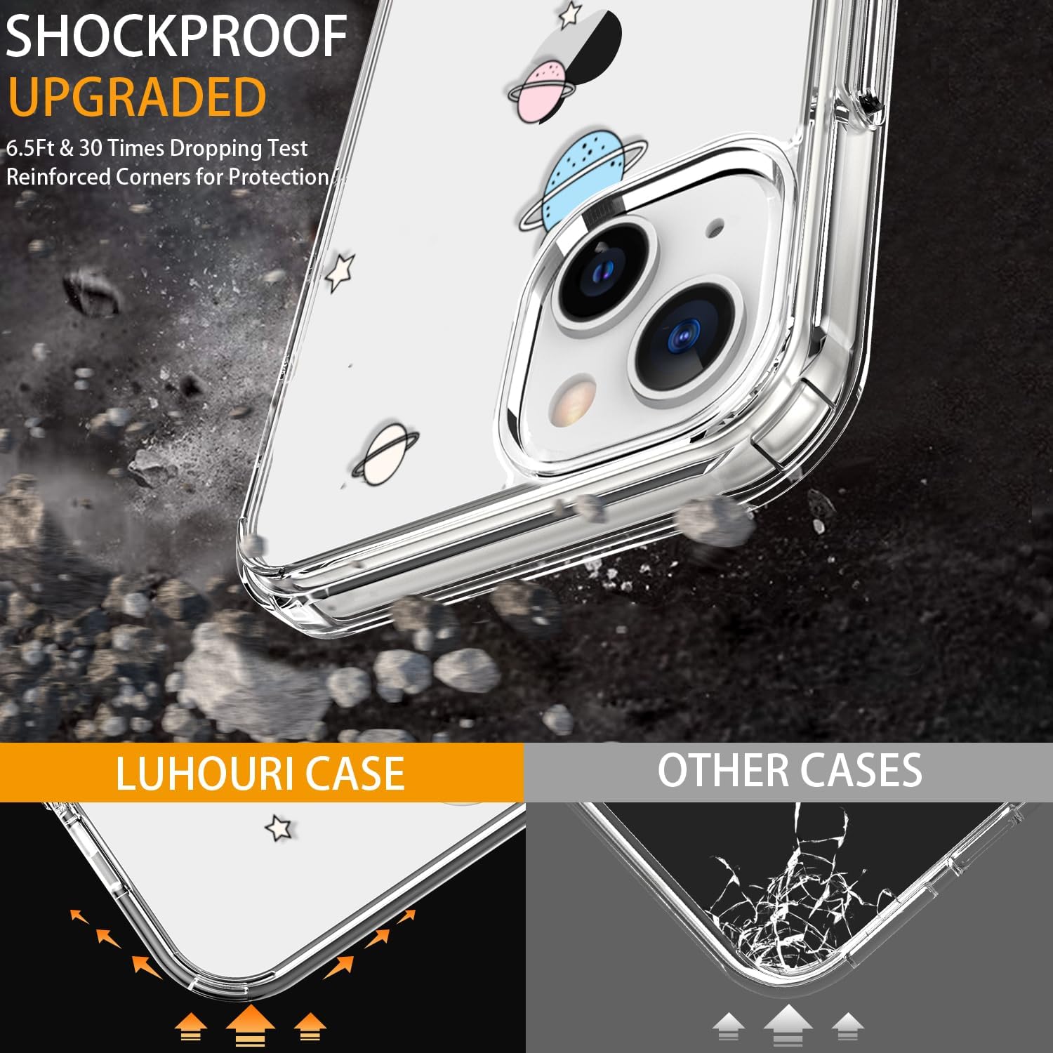 LUHOURI Funda para iPhone 15 con protector de pantalla  Funda duradera transparente  Diseños de moda para mujeres y niñas  Funda protectora delgada