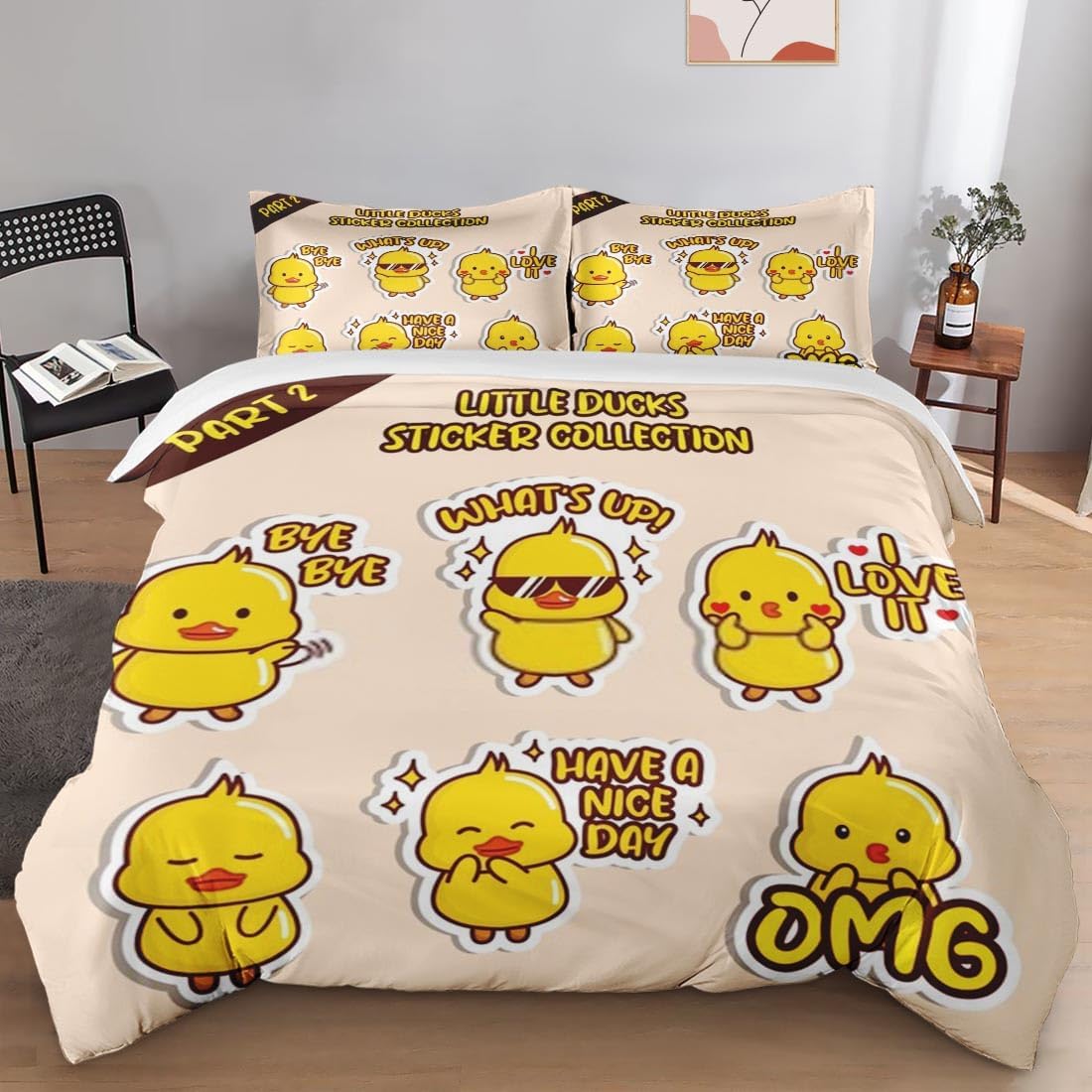 Juego de funda de edredón, juego de ropa de cama Kawaii Cute I de pato para niños y adultos, decoración de dormitorio, juego de funda de edredón