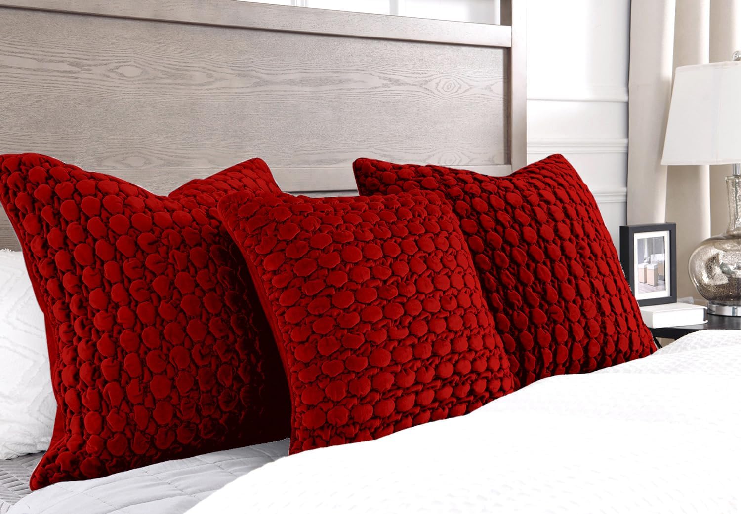 COCOPLOCEUS Juego de 2 fundas de almohada rojas de 18 x 18 pulgadas, fundas de almohada decorativas de granja de terciopelo, fundas de cojín