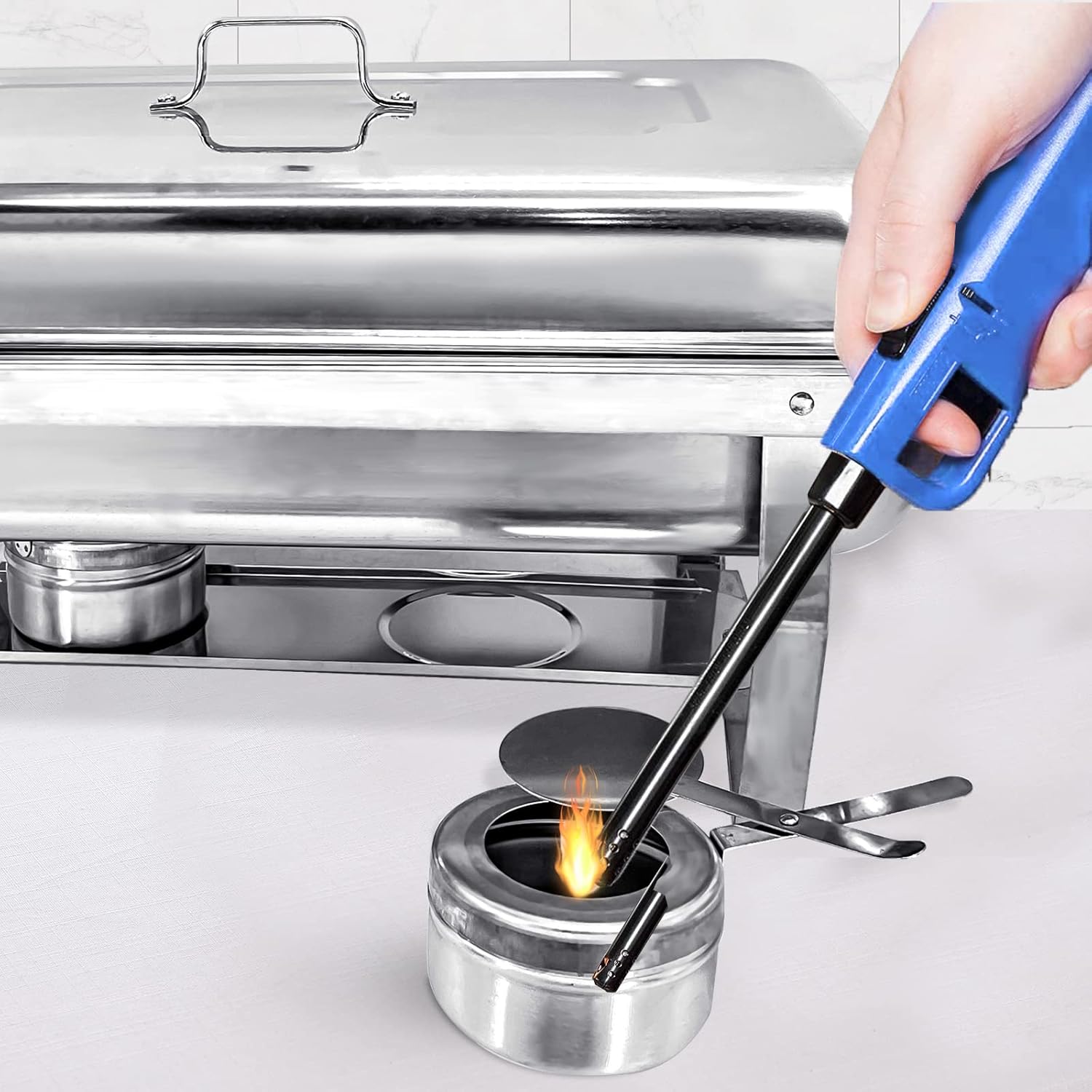 Juego completo de calentador de alimentos de acero inoxidable de 8 cuartos de galón con bandeja de agua, soporte de combustible para comida de