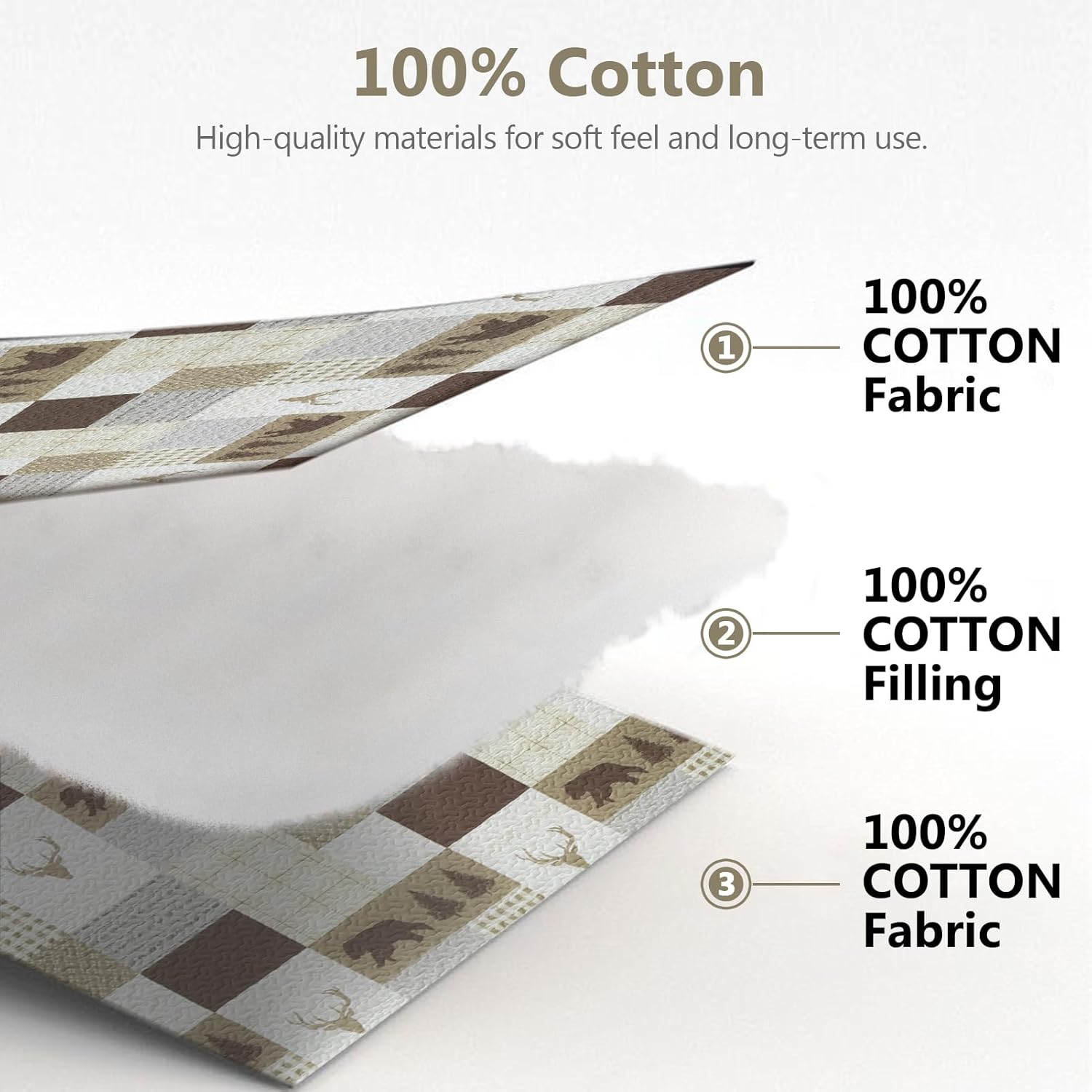 Juego de edredón tamaño King, colcha rústica de 100 % algodón para cama King, edredón reversible y ligero con patrones de vida silvestre,