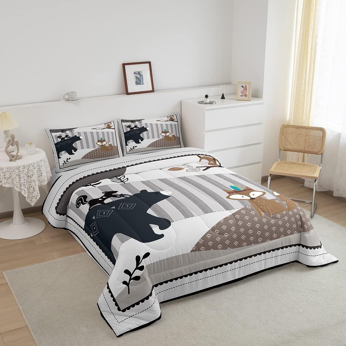 Castle Fairy Juego de edredón de dibujos animados de animales, tamaño matrimonial, edredón de ropa de cama con 2 fundas de almohada, diseño de oso