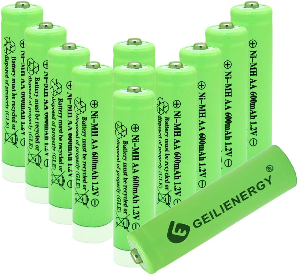 GEILIENERGY Paquete de 12 baterías recargables NiMH AA para luces solares con 8 pilas recargables NiCd AA para luces solares