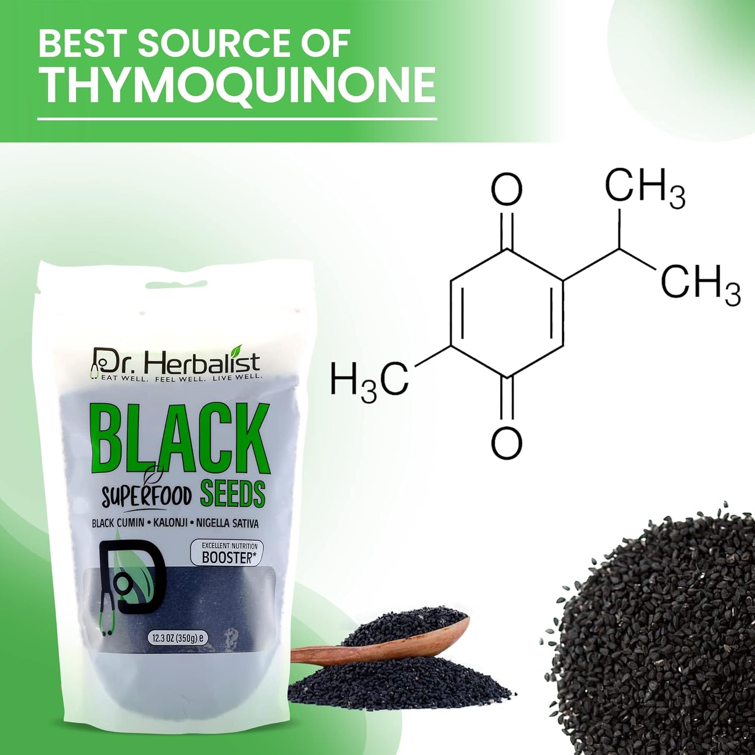 DR. Herbalist – Semilla de comino negro 12.35 oz  Nigela Sativa I Fuente orgánica de timoquinona, semillas enteras de Nigella Sativa Superalimento