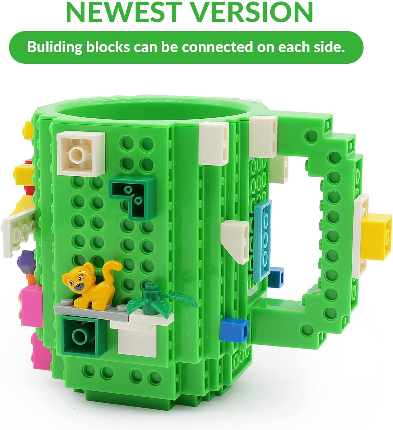 Build-on Brick Taza de café para construir con bloques, divertida, diseño de ladrillo, diseño creativo para niños, hombres, mujeres, Navidad,