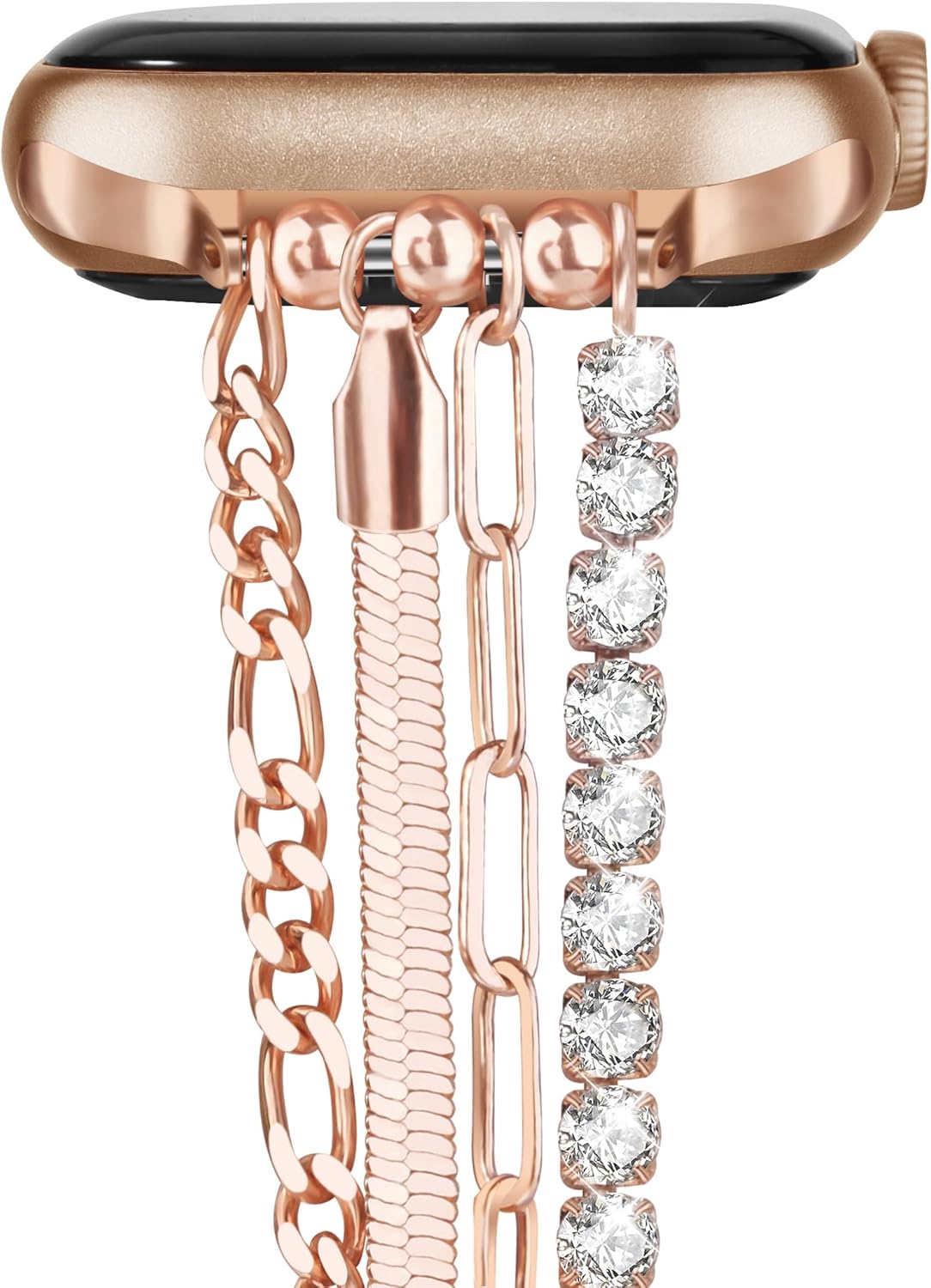 CAGOS Pulsera de cadena compatible con Apple Watch Band de 1.49, 1.57, 1.61, 1.65, 1.73 y 1.77 pulgadas, correa delgada de acero inoxidable de metal