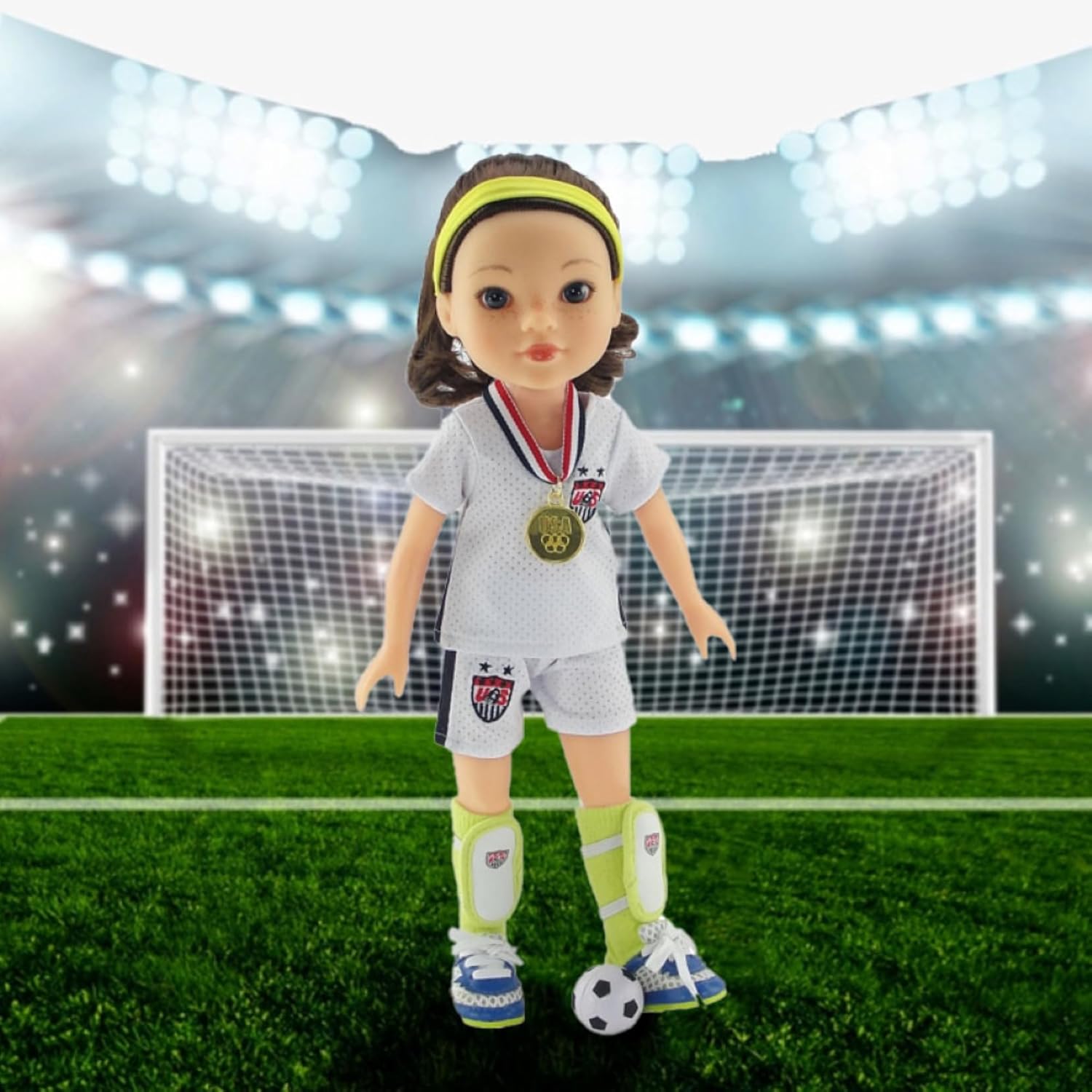 Emily Rose Ropa de muñeca de 14 pulgadas  Uniforme deportivo de fútbol de muñeca de 14 pulgadas de EE. UU., incluye zapatos y accesorios, caja de