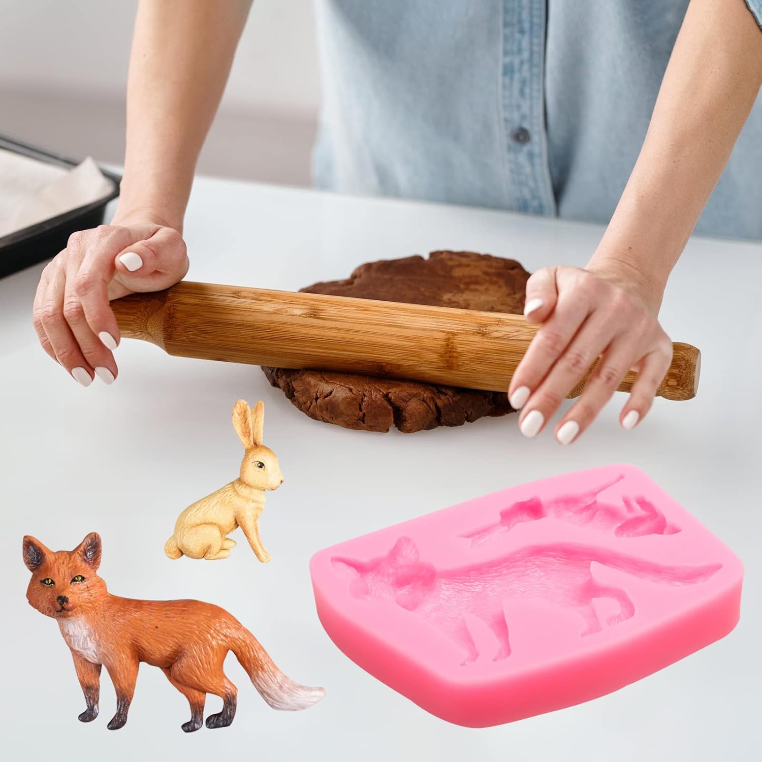 Molde de silicona para fondant de conejo de zorro, molde de chocolate de ciervos sika, alce de bosque, castor de mapache, moldes para hornear
