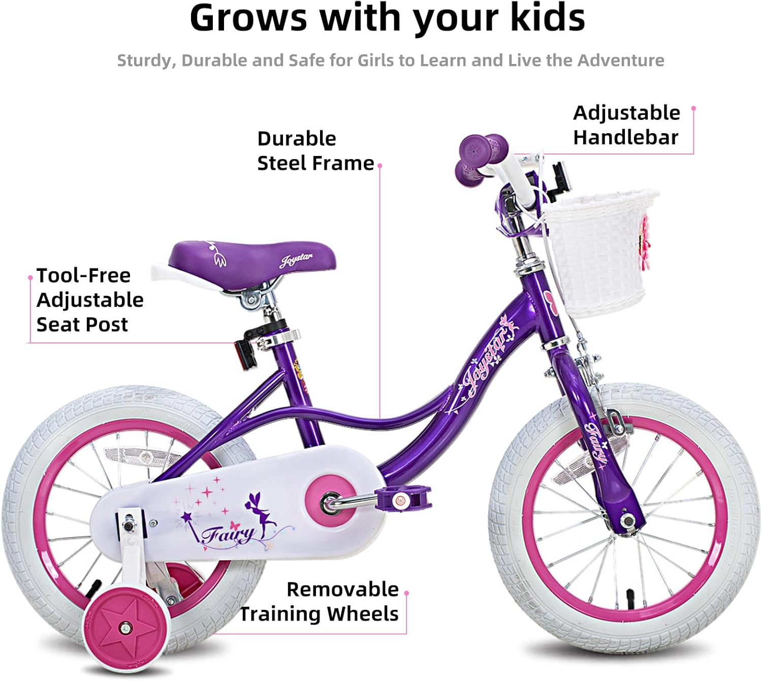 JOYSTAR Bicicleta de hadas para niñas pequeñas y niños de 2 a 9 años, bicicleta para niños de 12, 14, 16, 18 pulgadas, con ruedas de entrenamiento,