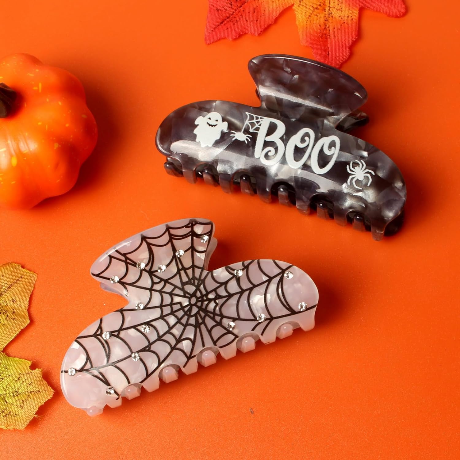 Pinzas para el cabello de Halloween, pinzas para el cabello de telaraña, accesorios para el cabello de Halloween, pinzas para el cabello blanco y