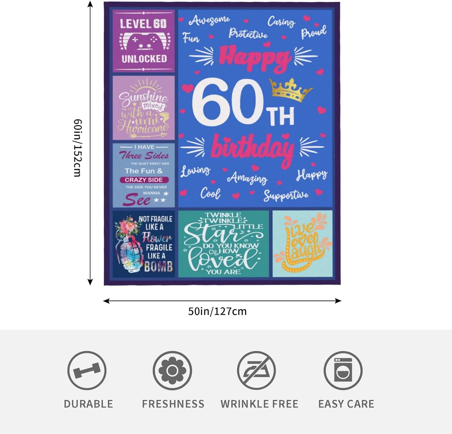 Manta de regalo de 60 cumpleaños para mujer, ideas de regalo de cumpleaños 60 para mujeres, regalos de 60 años para mujeres, mantas de 50 x 60