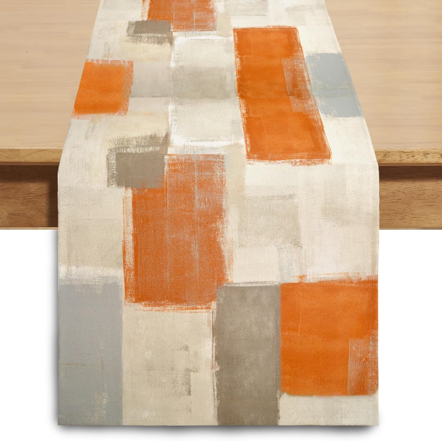 Winotic Camino de mesa de acuarela gris naranja de 72 pulgadas de largo, arte abstracto moderno para decoración de temporada, fiesta, cocina,
