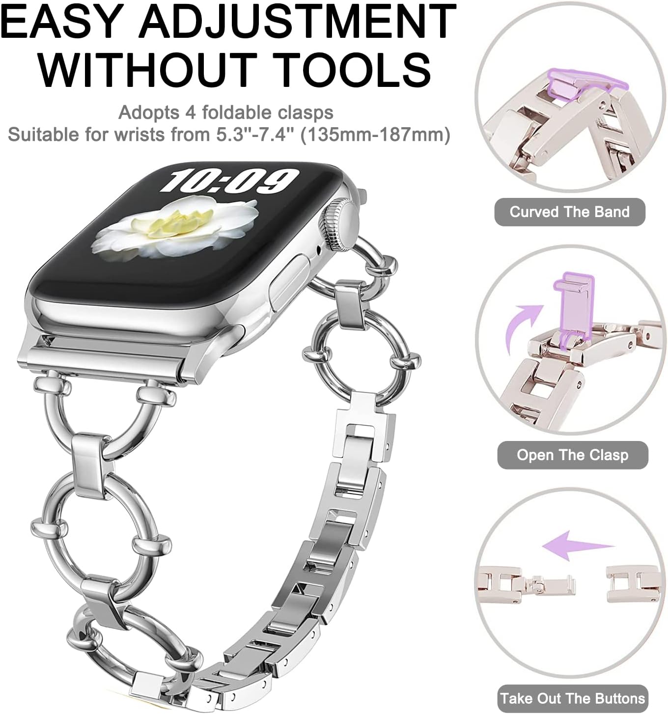 Miimall Compatible con Apple Watch Band de 3840414244451.929 in para mujeres y niñas, correa fina de acero inoxidable para Apple Watch Ultra 2Ultra