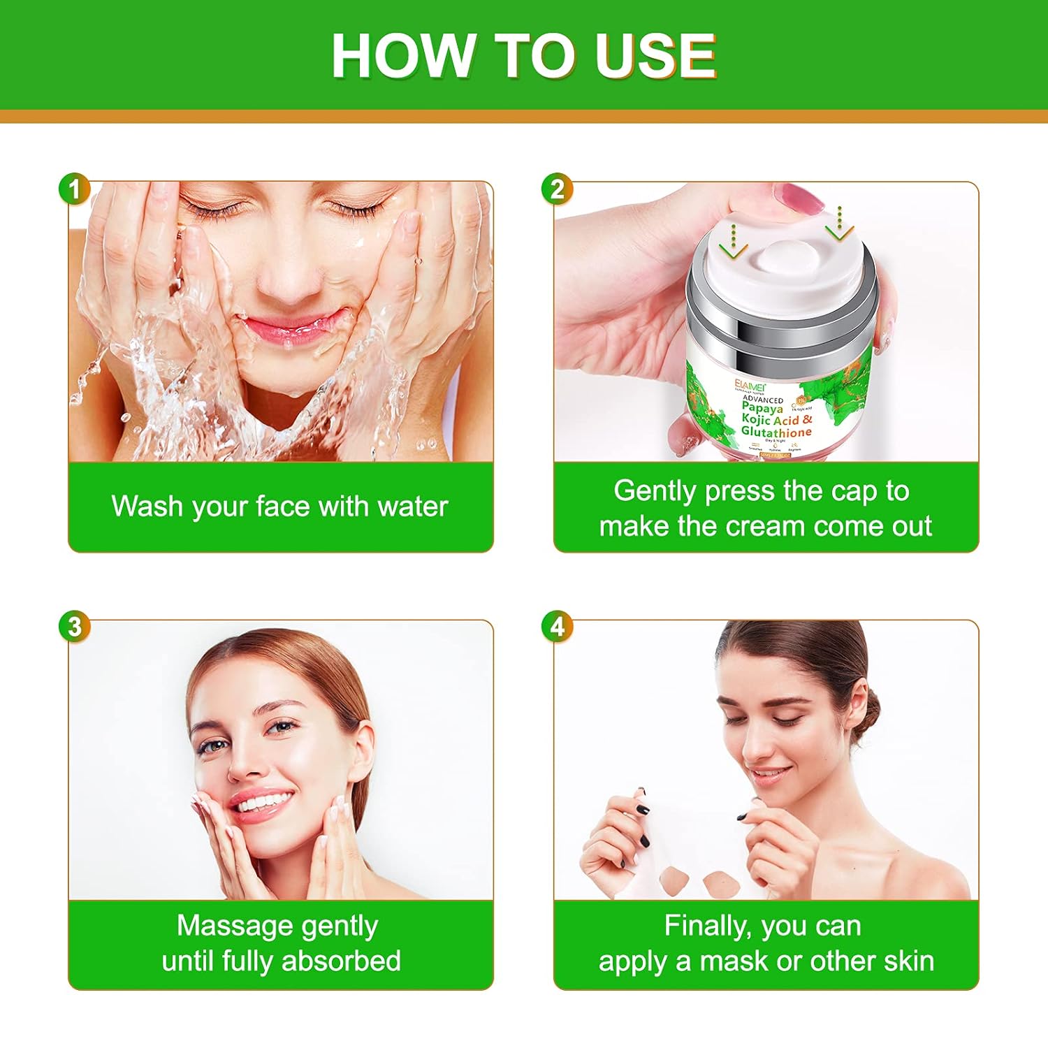 Crema para la cara, ácido kójico de papaya glutatión natural para la piel nutritiva y rejuvenecedora crema facial, crema hidratante de día y noche,