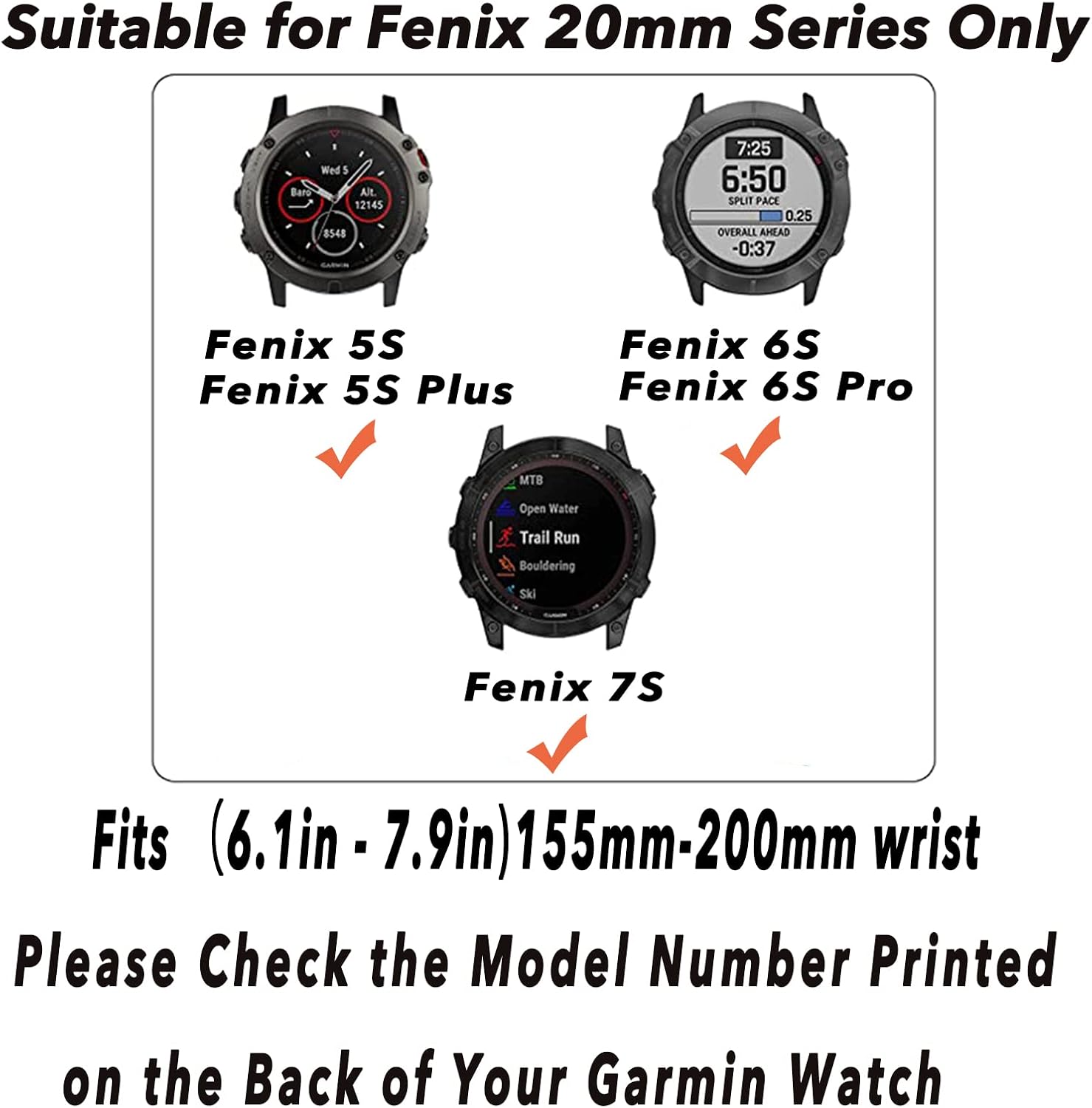 Correa de reloj de silicona de ajuste rápido de 0.78 pulgadas compatible con Garmin Fenix 7sFenix 6sFenix 6s ProFenix 5sFenix 5s Plus, correa