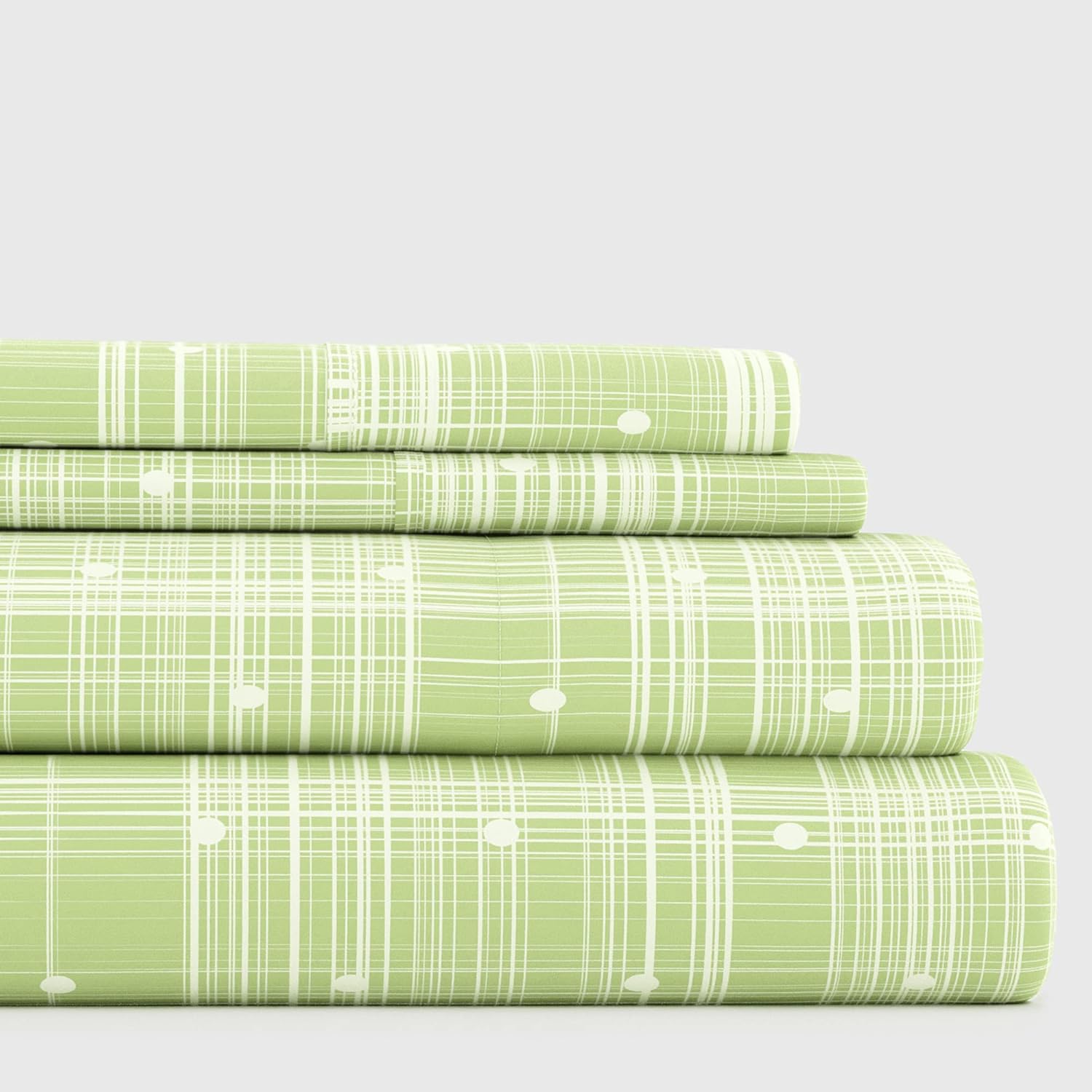 Linen Market Juego de sábanas de 4 piezas con estampado, California King, musgo de lunares
