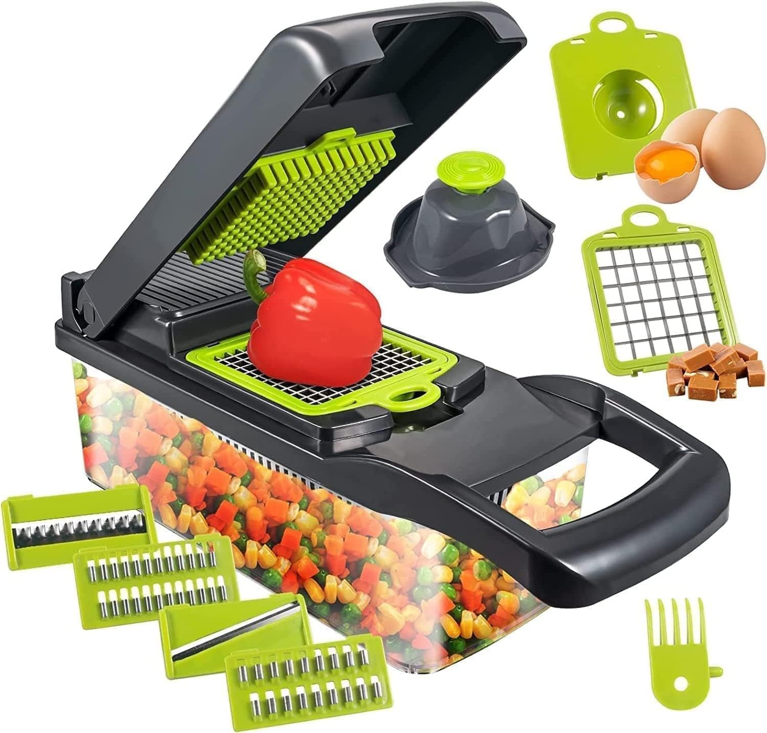 Picador de verduras 15 en 1, cortador de verduras con 8 cuchillas de cebolla picadora de verduras de gran capacidad para papa, tomate, pepino,