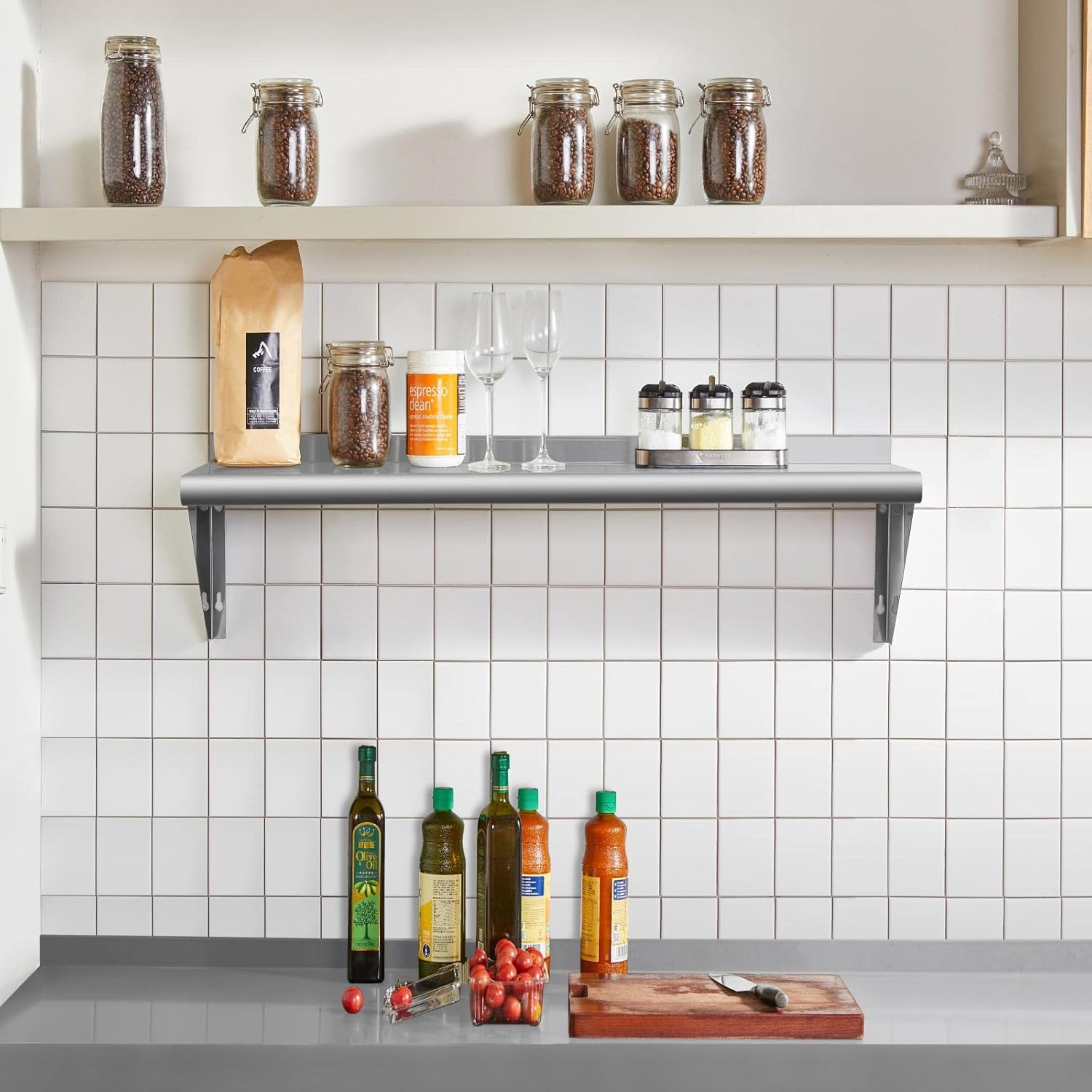 Estantería de acero inoxidable, montaje en pared NSF comercial para restaurante, cocina, hogar y hotel