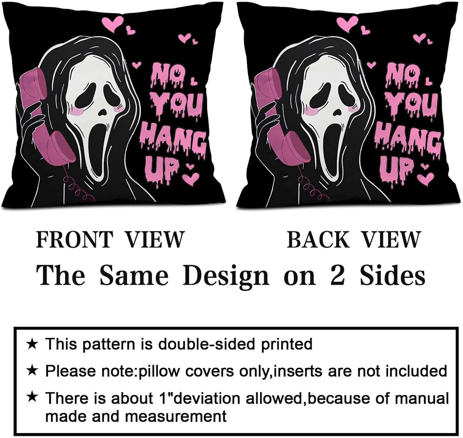 No You Hang Up – Funda de almohada con diseño de fantasma rosa, color negro, para Halloween, Día de San Valentín, decoración para sofá, dormitorio,